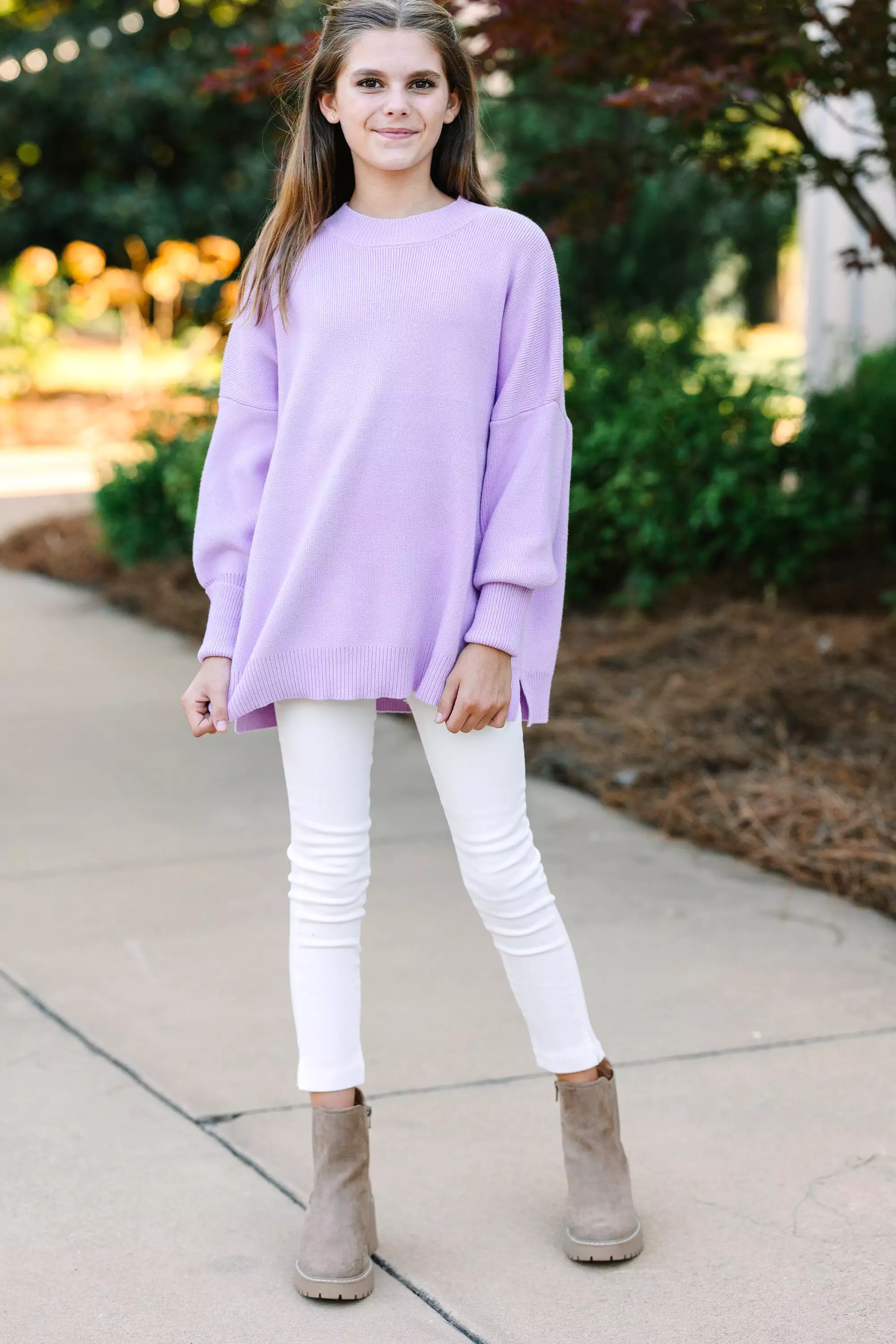 Girls Lavender Purple Mock Neck Sweater