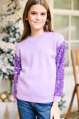 Girls Lavender Purple Sequin Sweater - Don't Think Twice