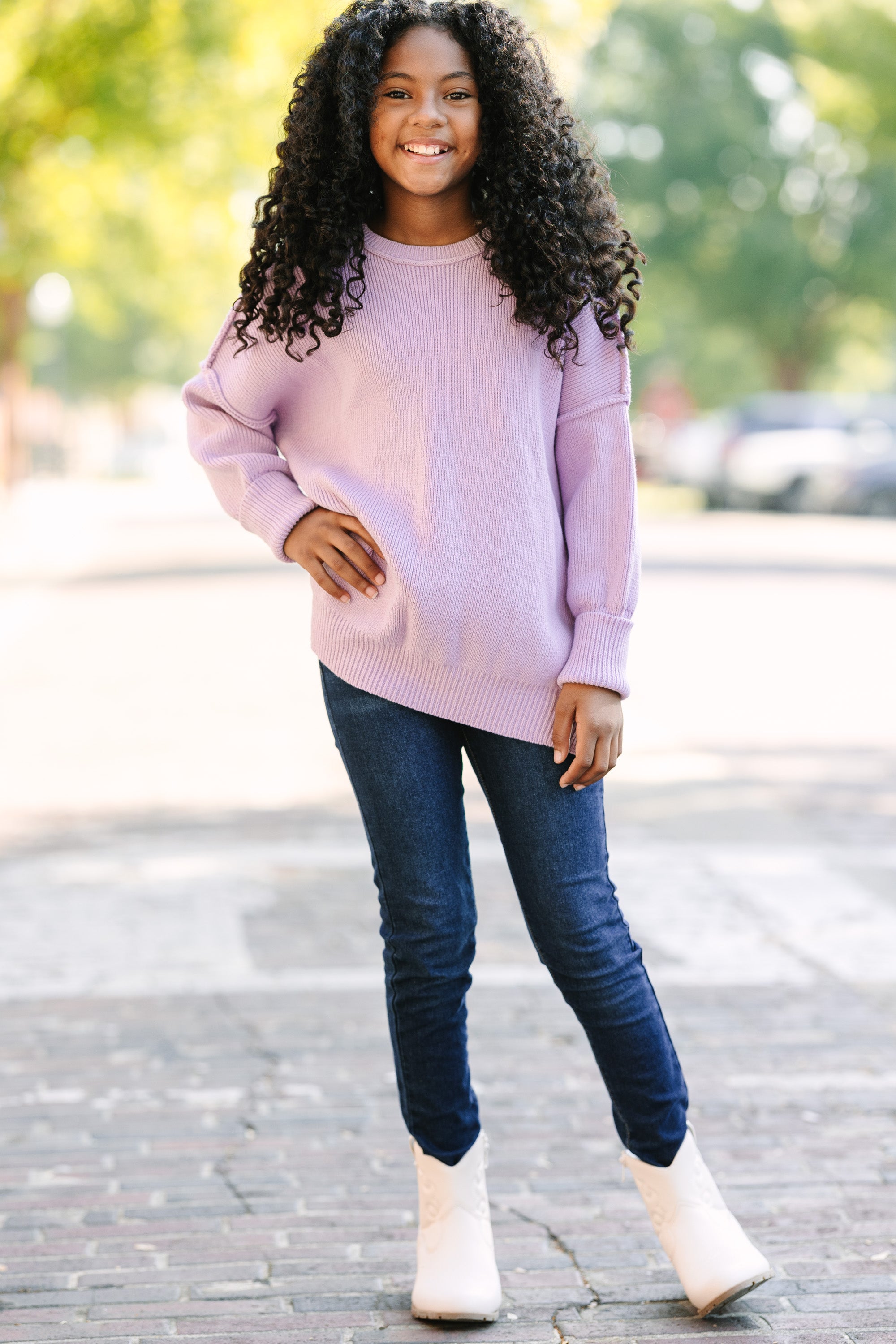 Girls Lavender Purple Sweater - Joyful and Stylish