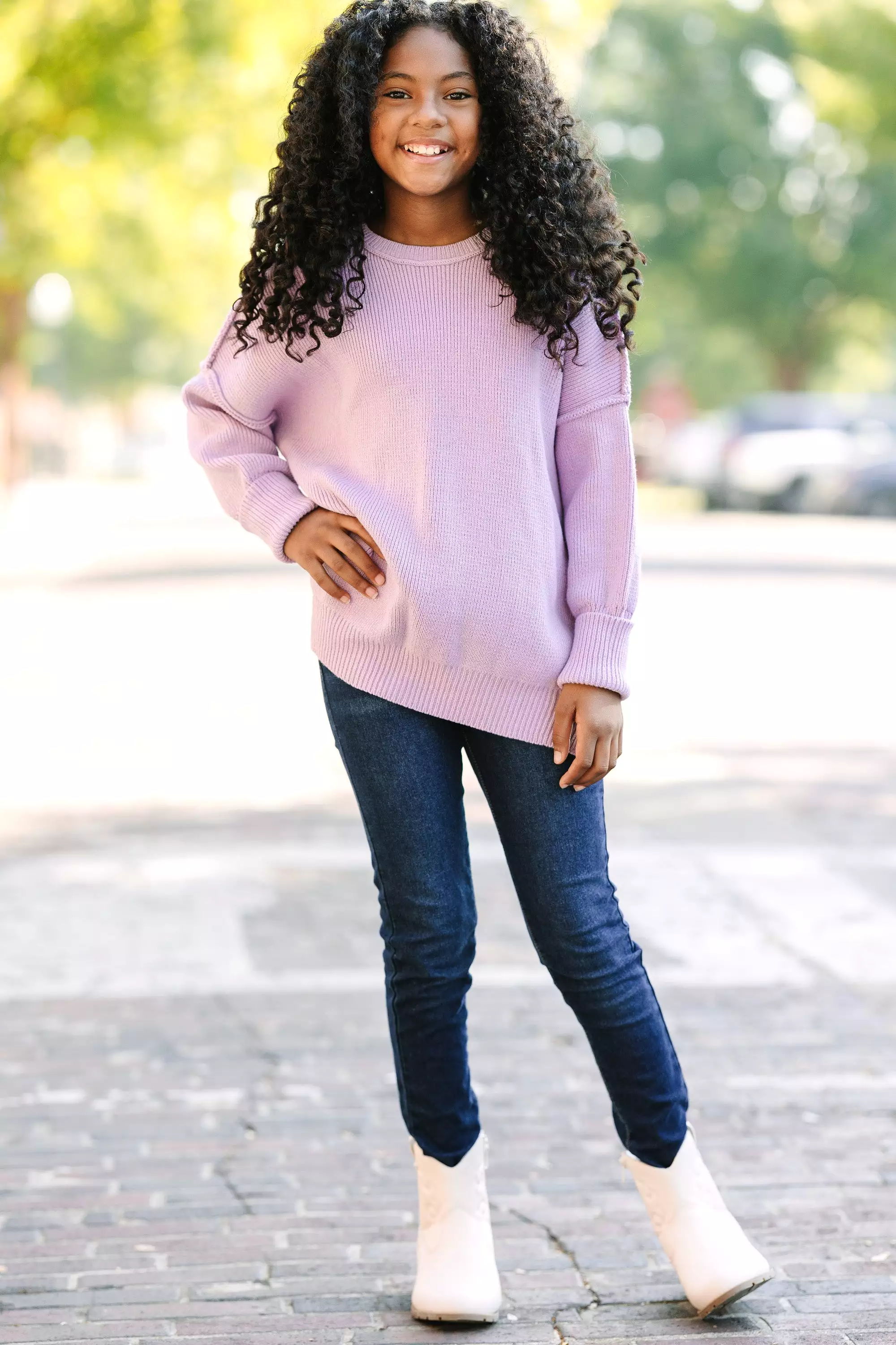 Girls Lavender Purple Sweater - Joyful and Stylish!