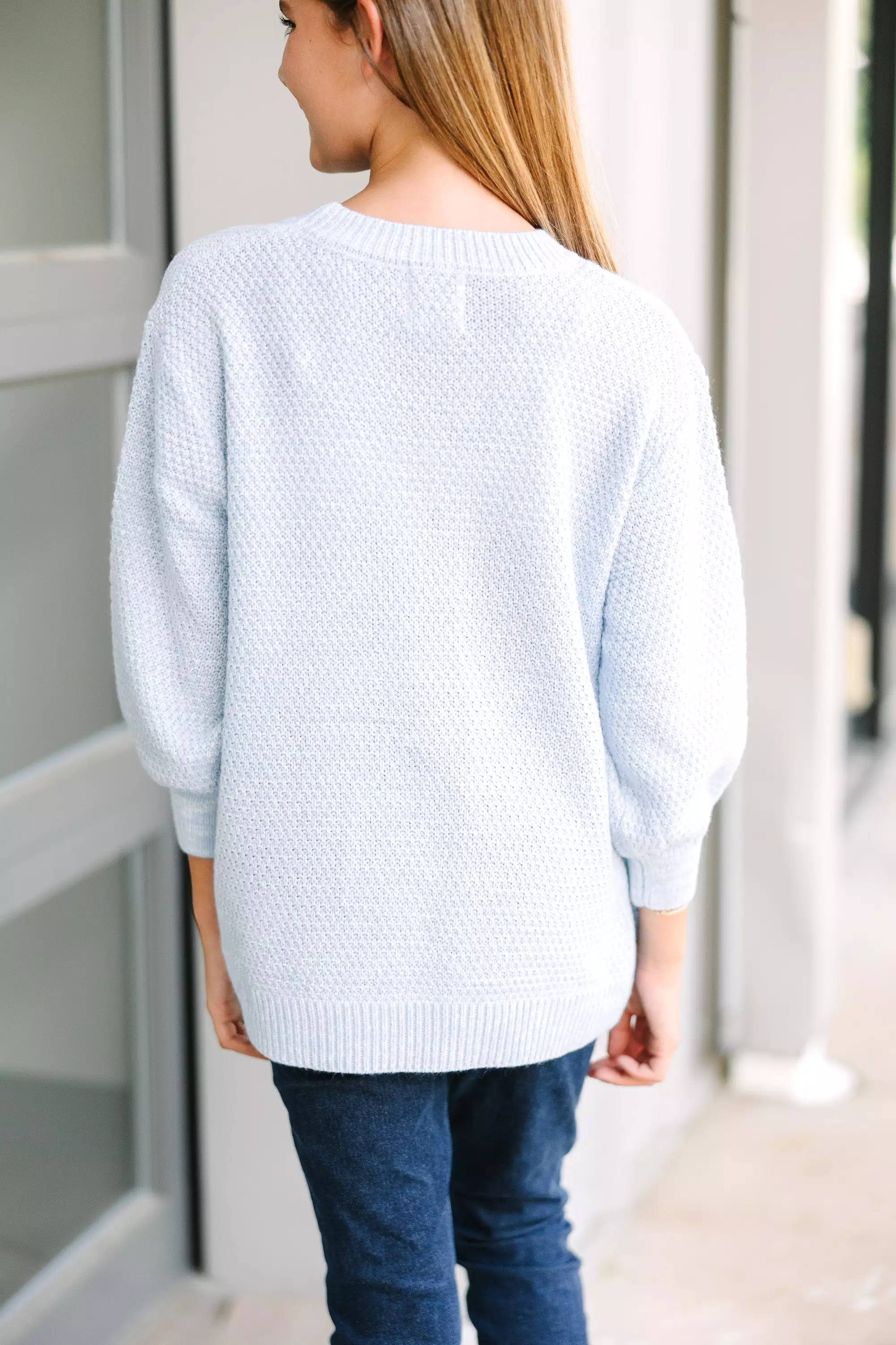 Girls Light Blue Bubble 3/4 Sleeve Sweater - Slouchy and Stylish