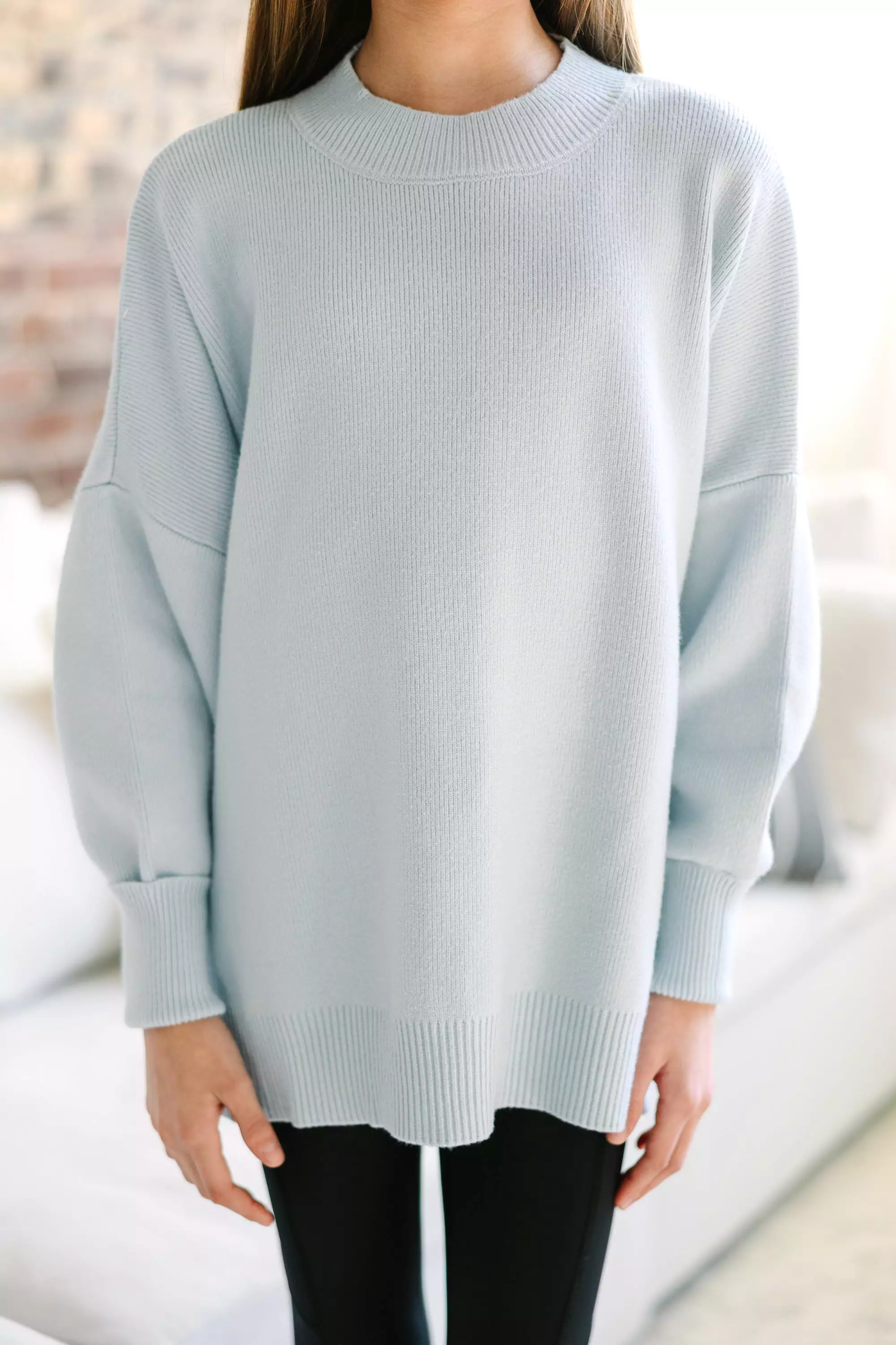 Girls Light Blue Mock Neck Sweater - Perfectly You