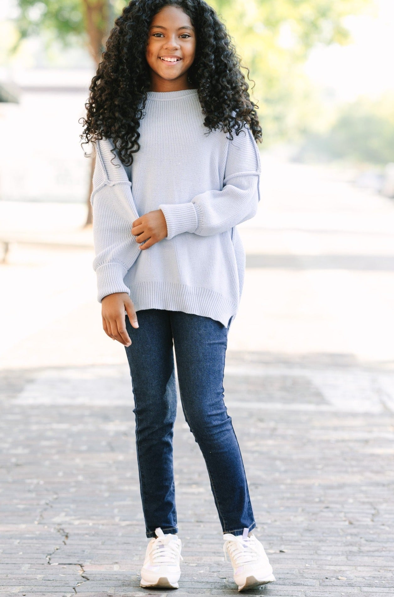 Girls: Light Blue Sweater that Brings Joy