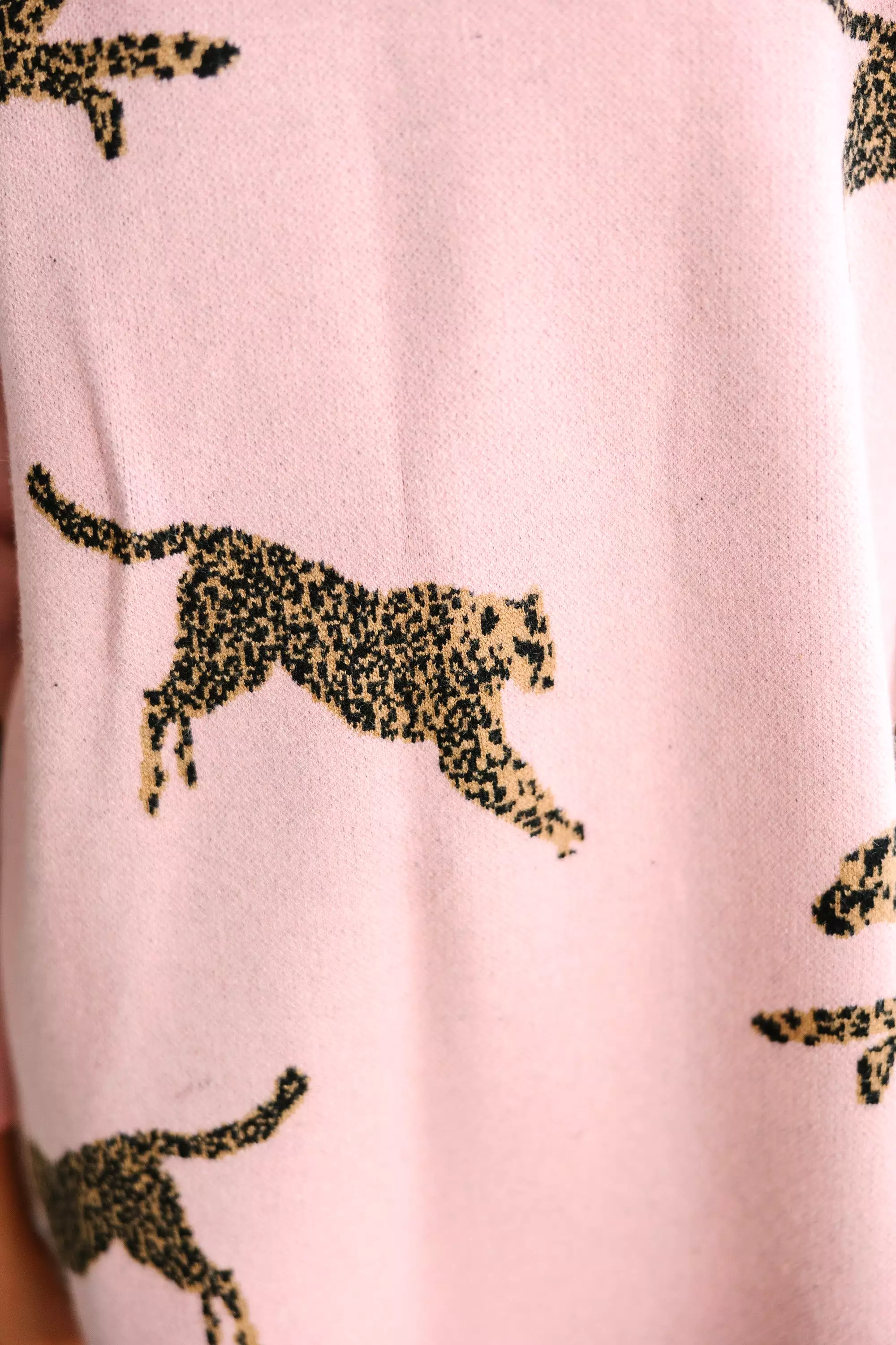 Girls Light Pink Cheetah Sweater - Quick Decisions, 3/4 Sleeve