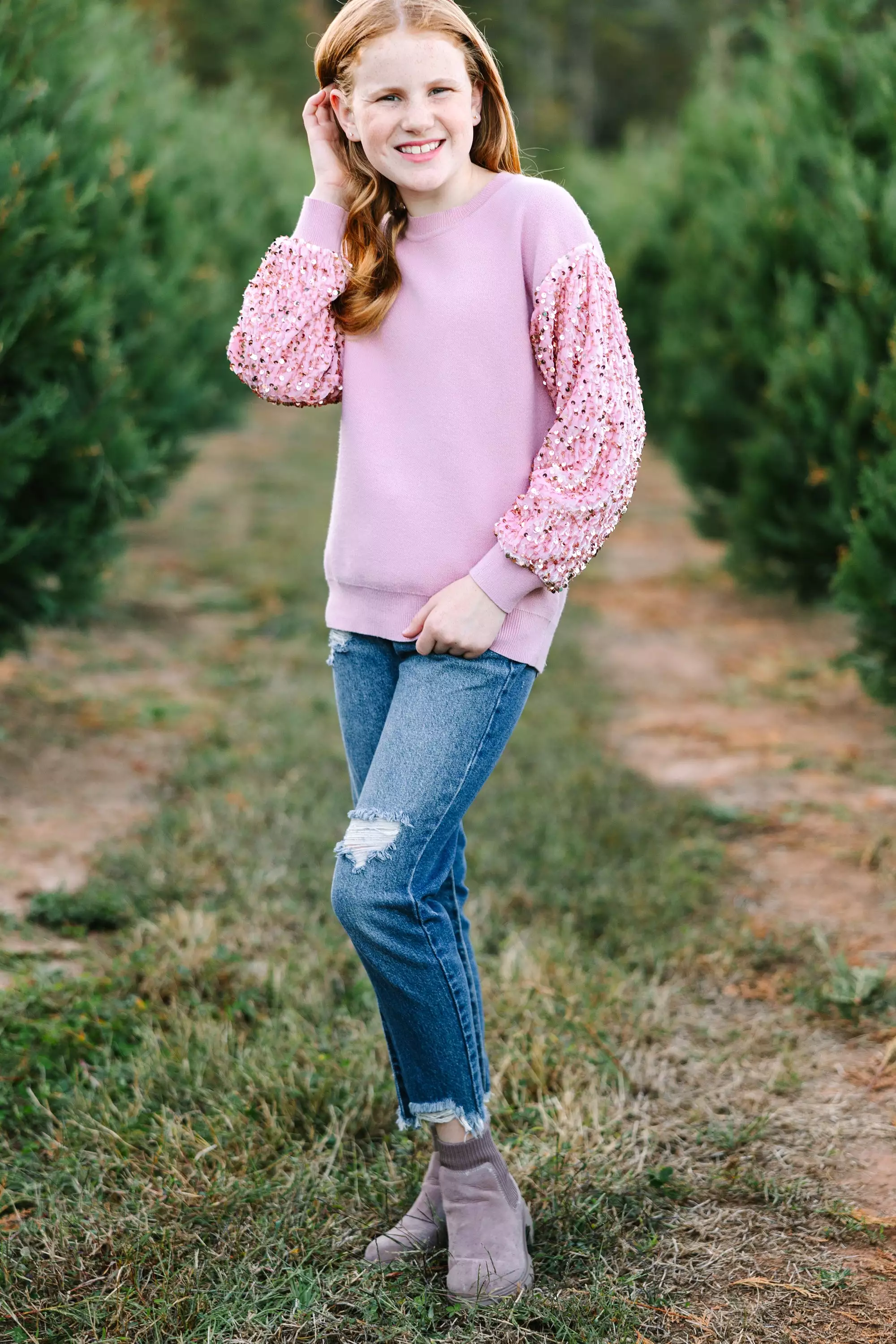 Girls Light Pink Sequin Sweater - Don't Think Twice