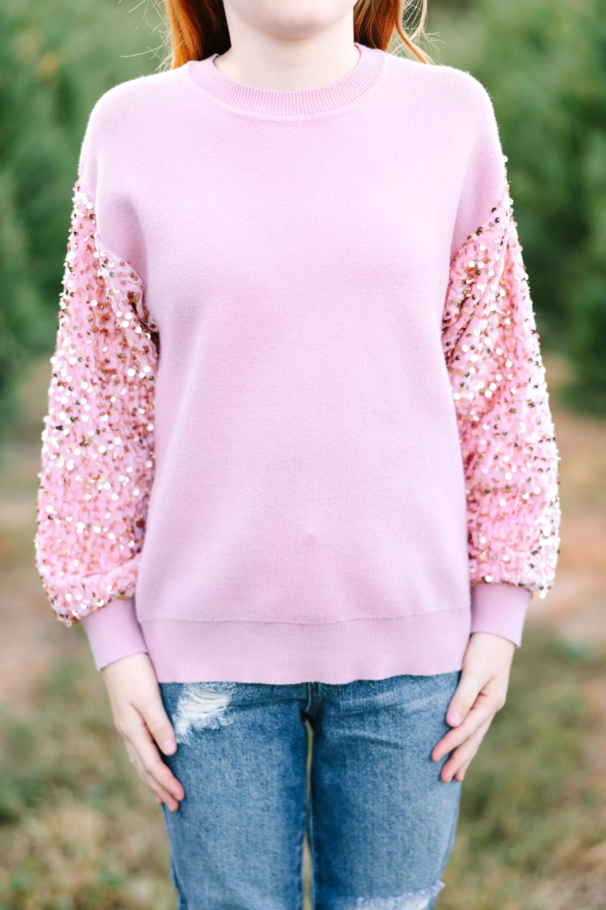 Girls Light Pink Sequin Sweater - Don't Think Twice