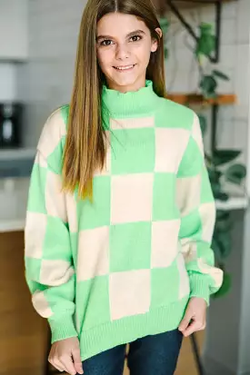 Girls Lime Green Checkered Sweater: The Perfect Choice for a Trendy Look