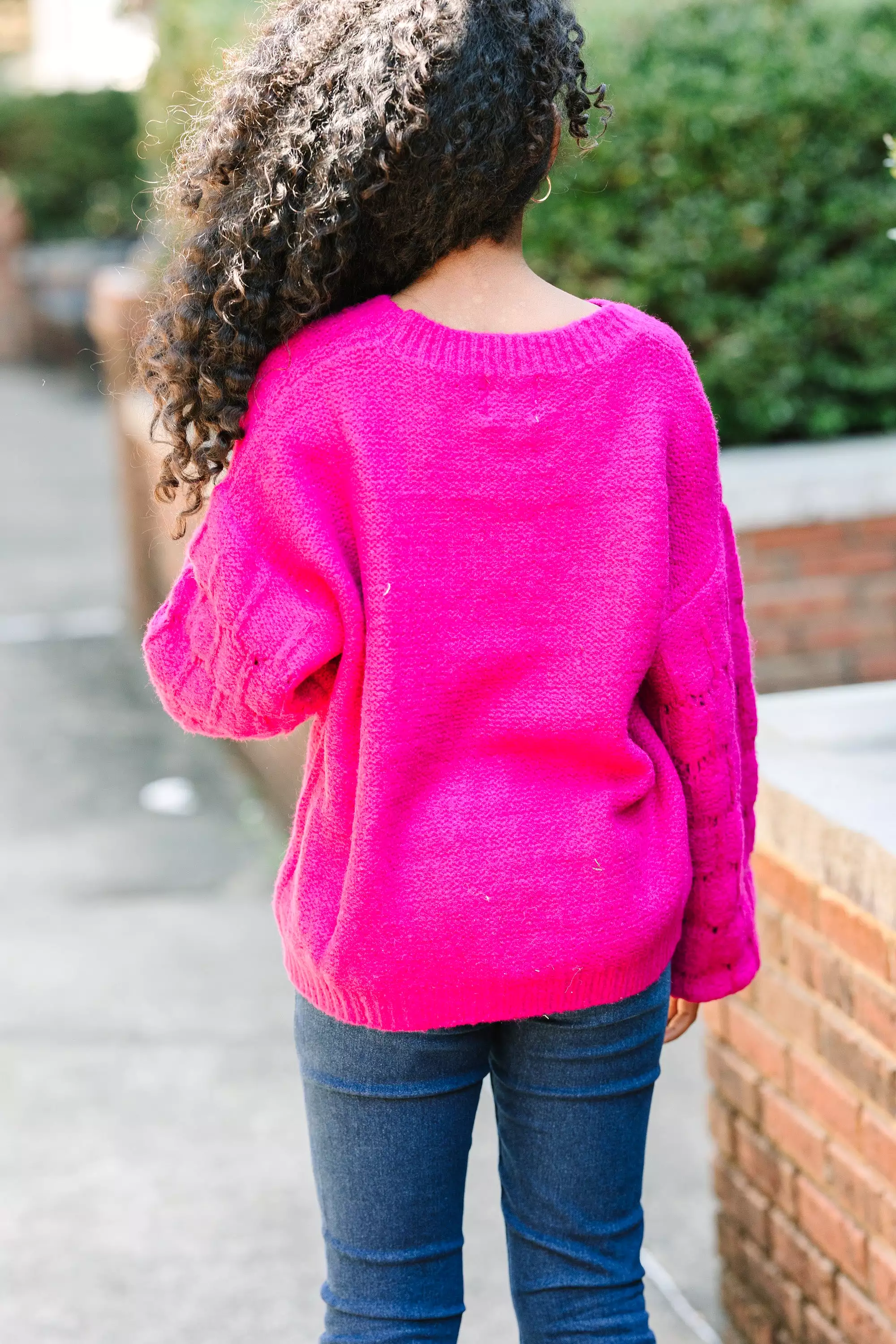 Girls: Magenta Purple Textured Sweater for a Close and Connected Feel