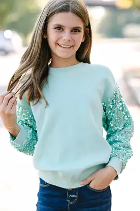 Girls Mint Green Sequin Sweater - New Arrival Limited Stock