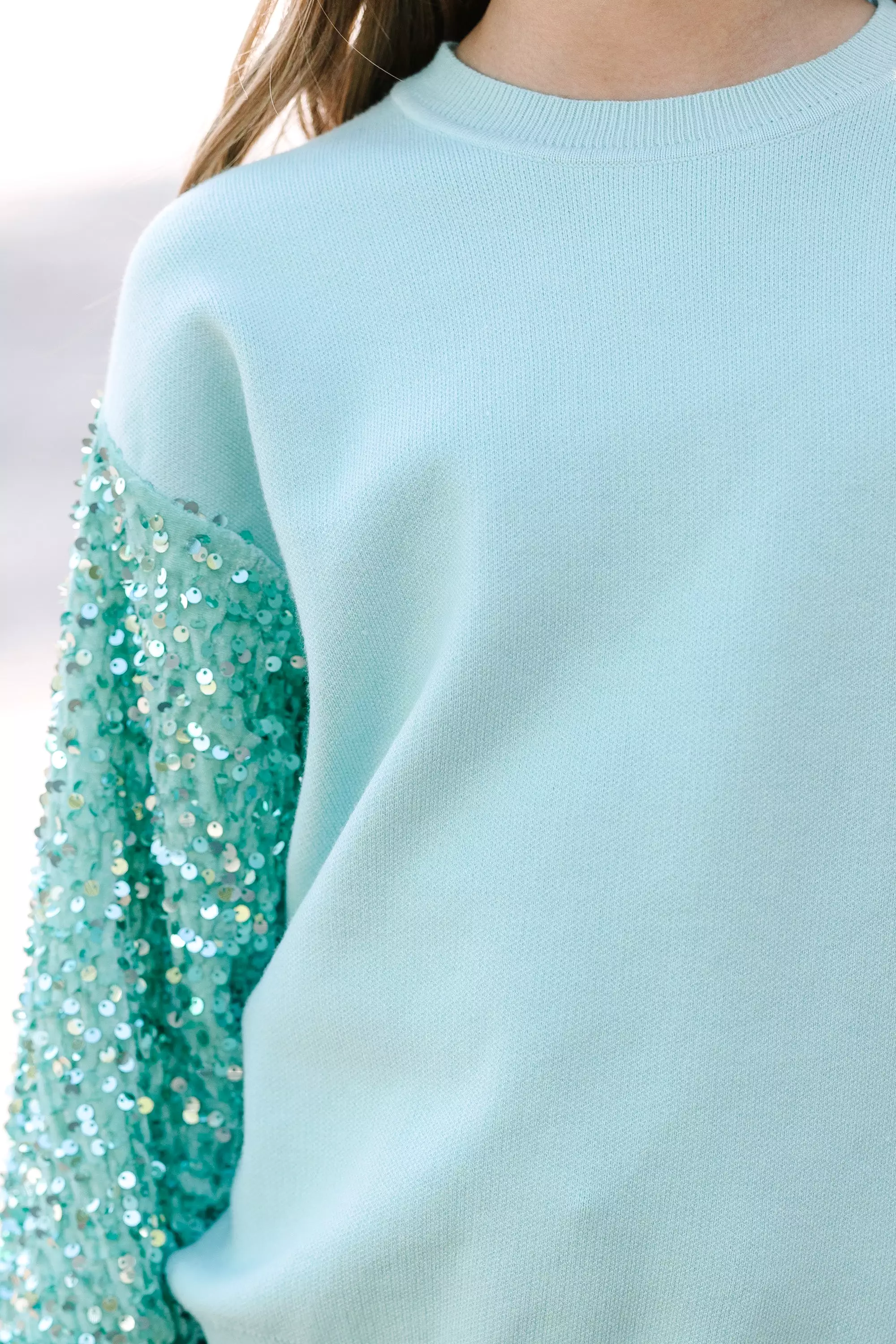 Girls Mint Green Sequin Sweater - New Arrival Limited Stock