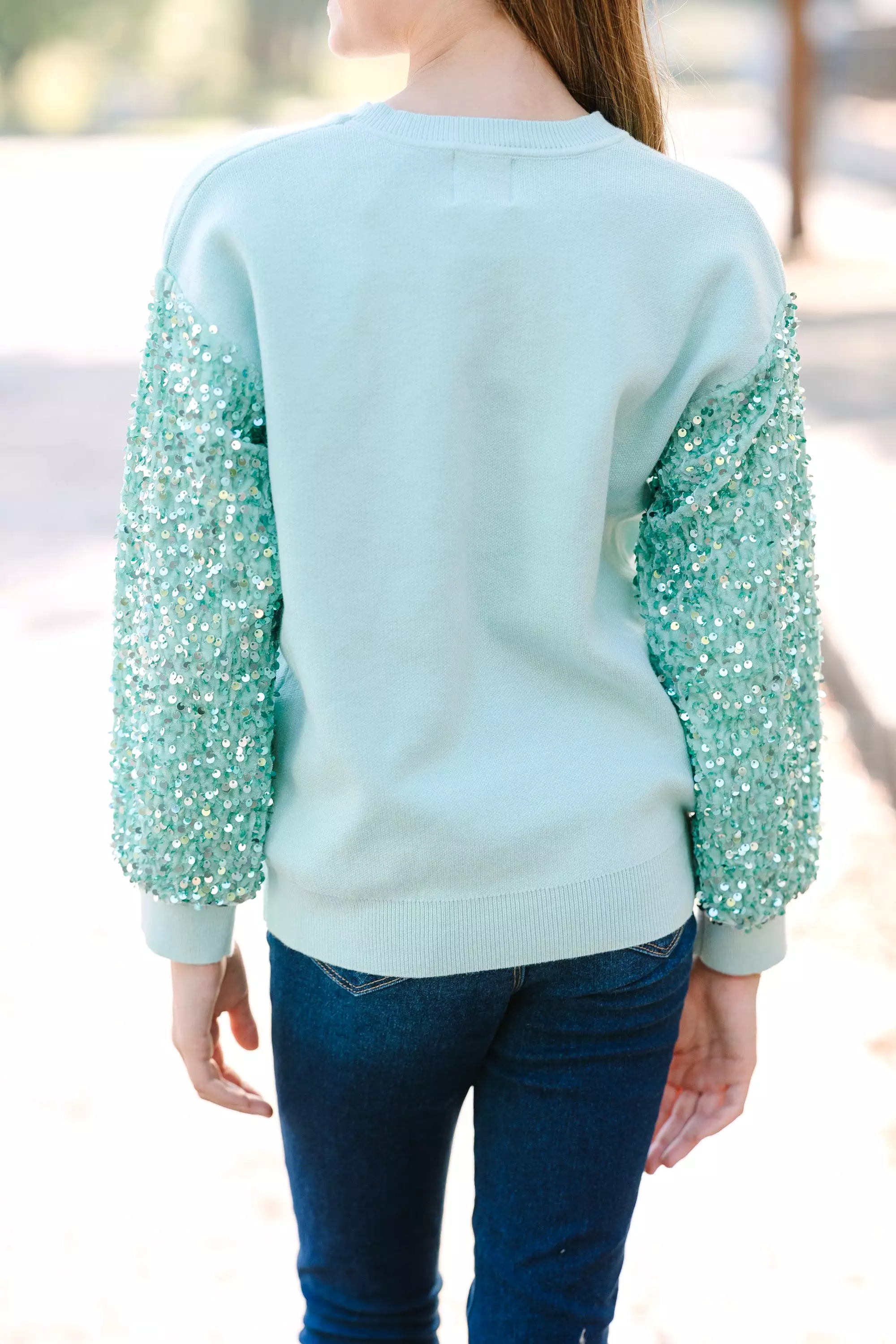 Girls Mint Green Sequin Sweater - New Arrival Limited Stock