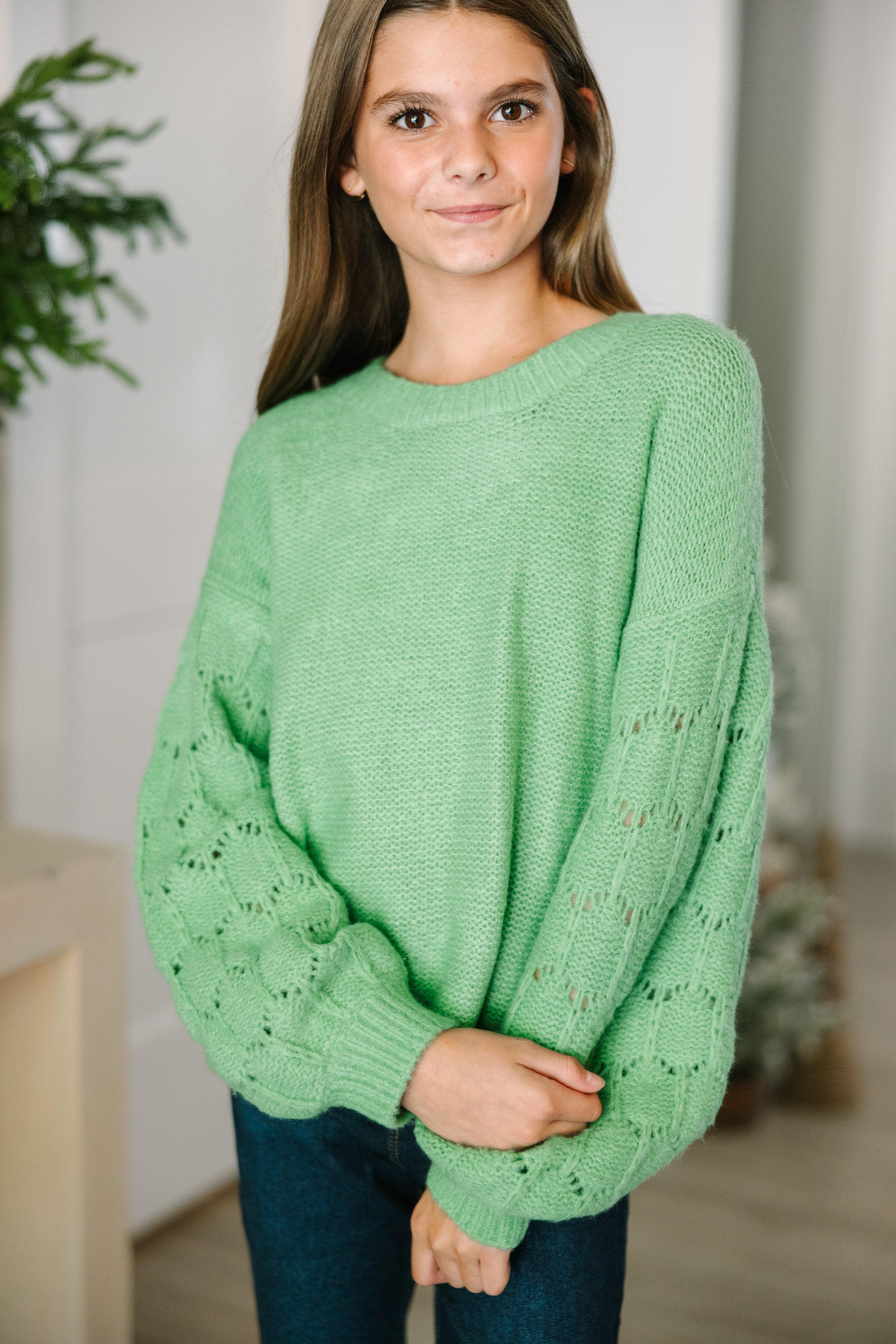 Girls Mint Green Textured Sweater - Feel Close to You