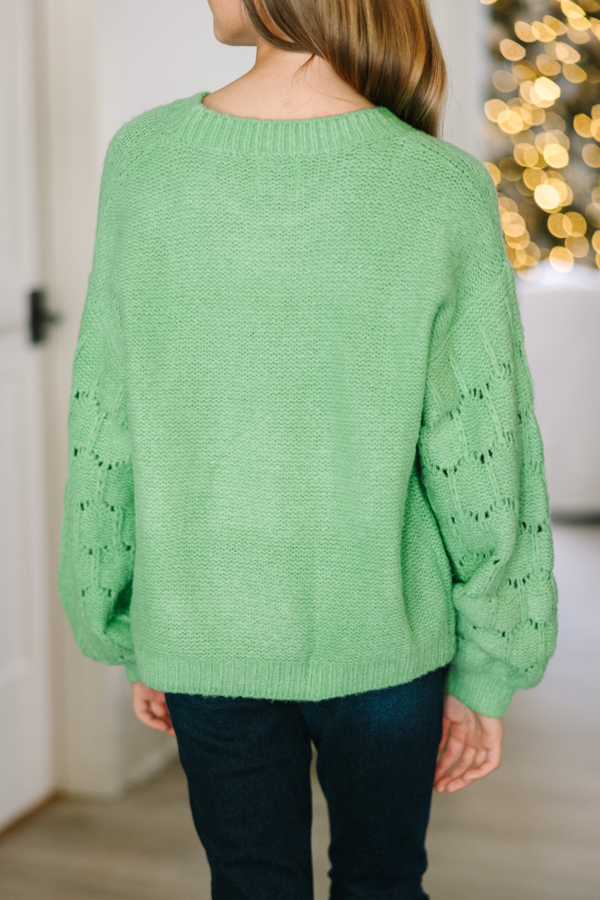 Girls Mint Green Textured Sweater - Feel Close to You