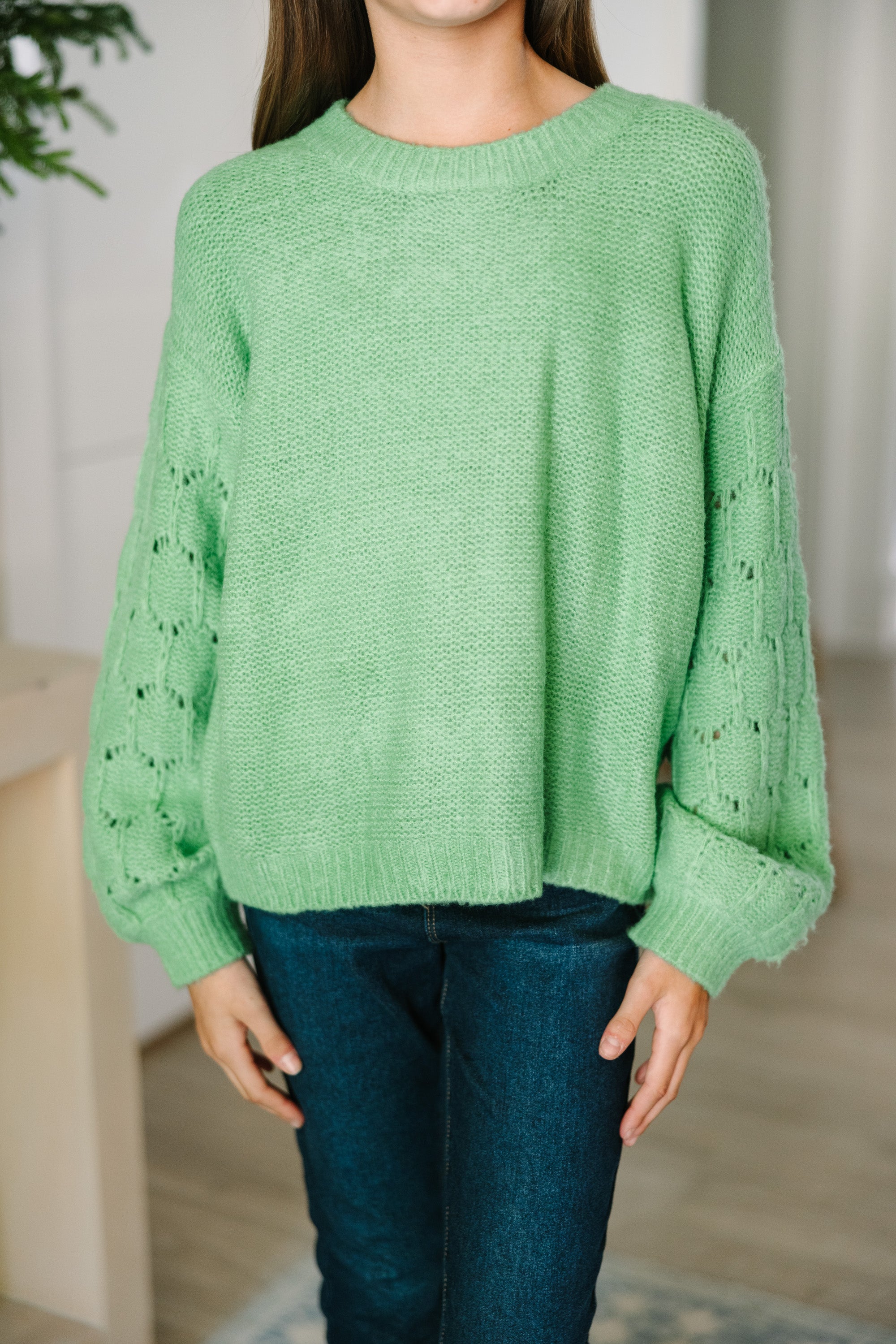 Girls Mint Green Textured Sweater - Feel Close to You