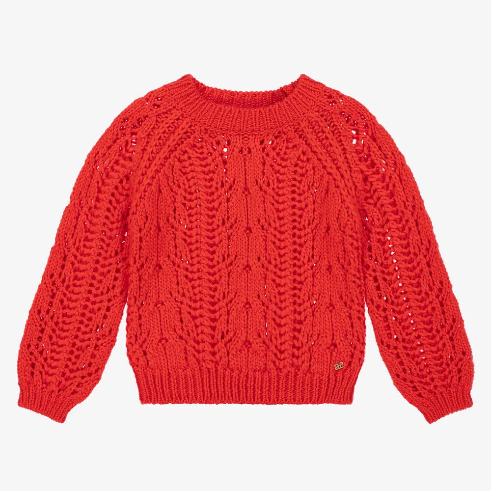 Girls Orange Wool Knit Sweater