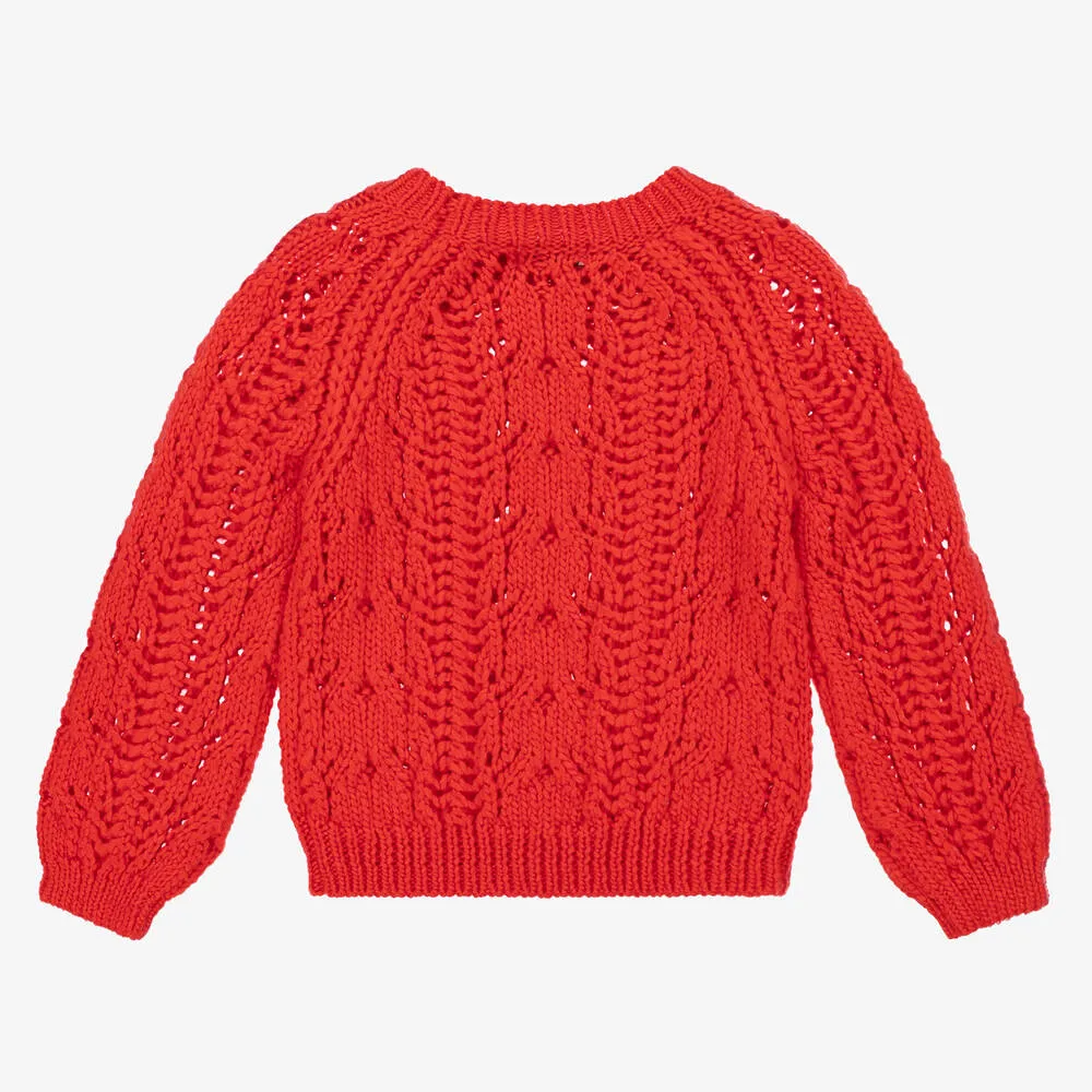 Girls Orange Wool Knit Sweater