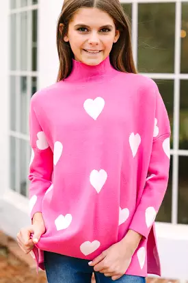 Girls Pink & White Heart Sweater