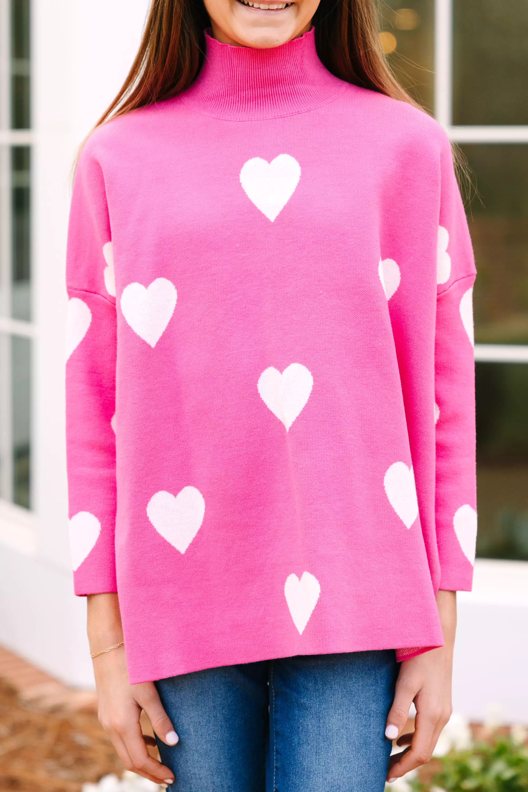 Girls Pink & White Heart Sweater