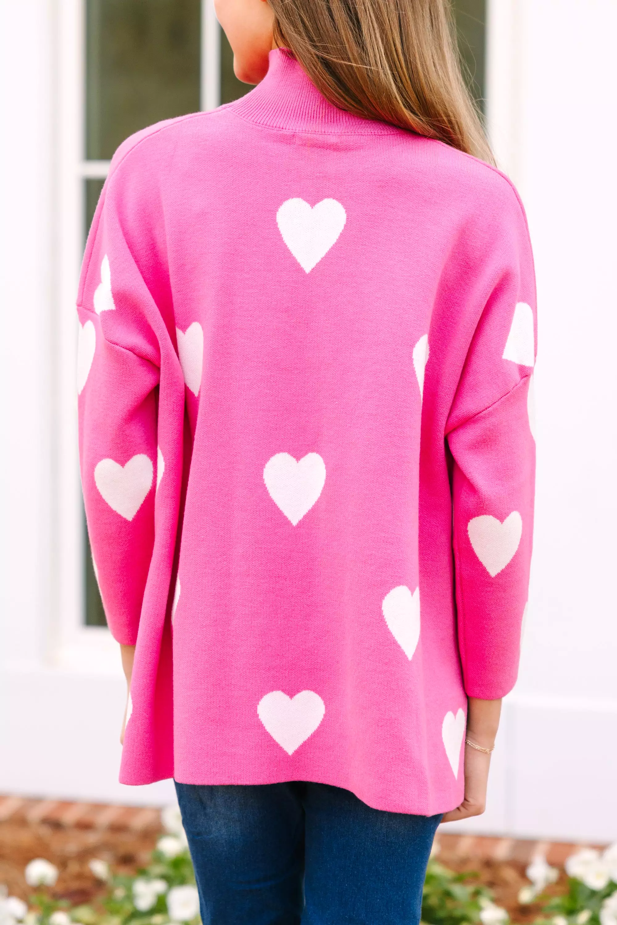 Girls Pink & White Heart Sweater