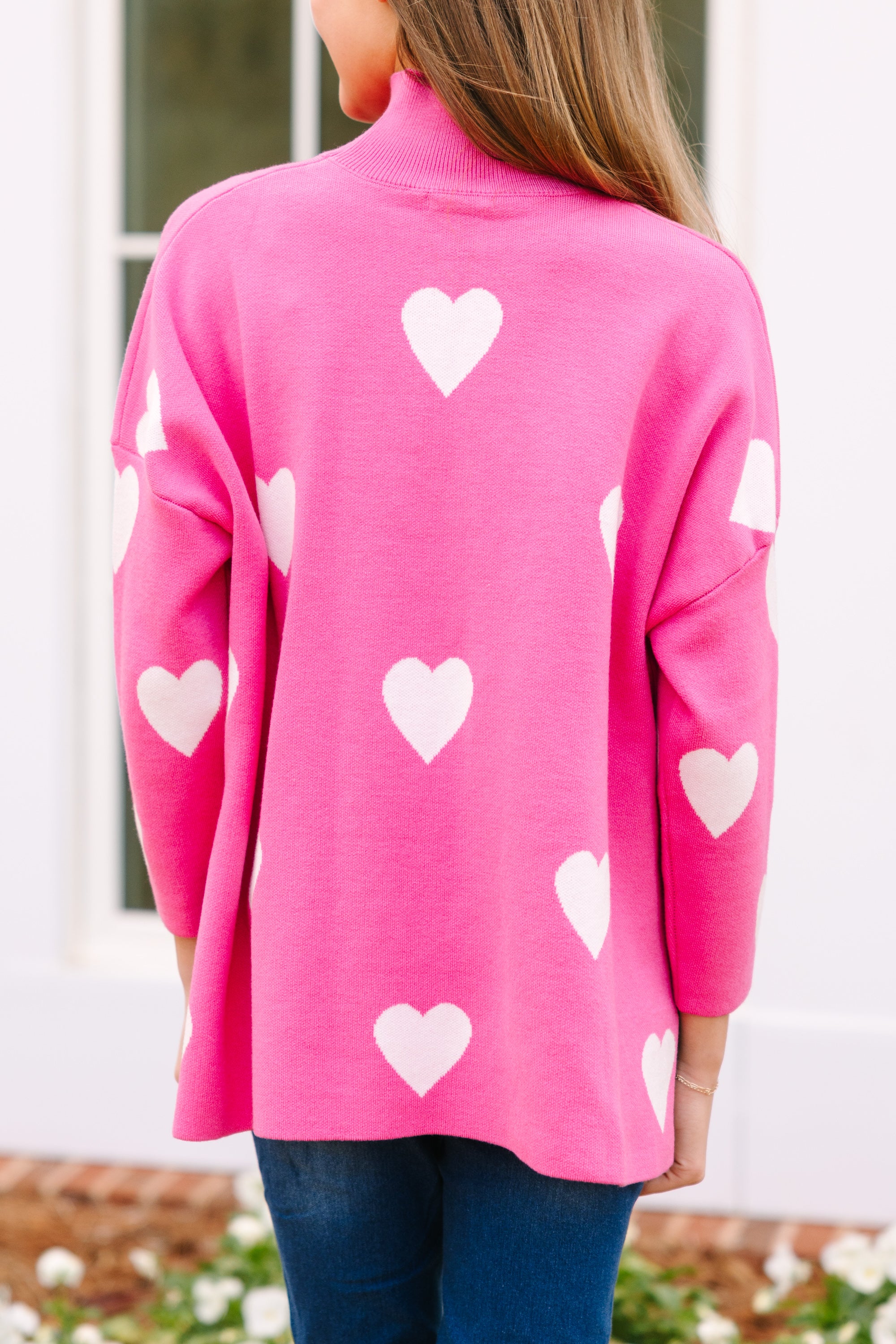 Girls Pink and White Heart Sweater Quick Decision