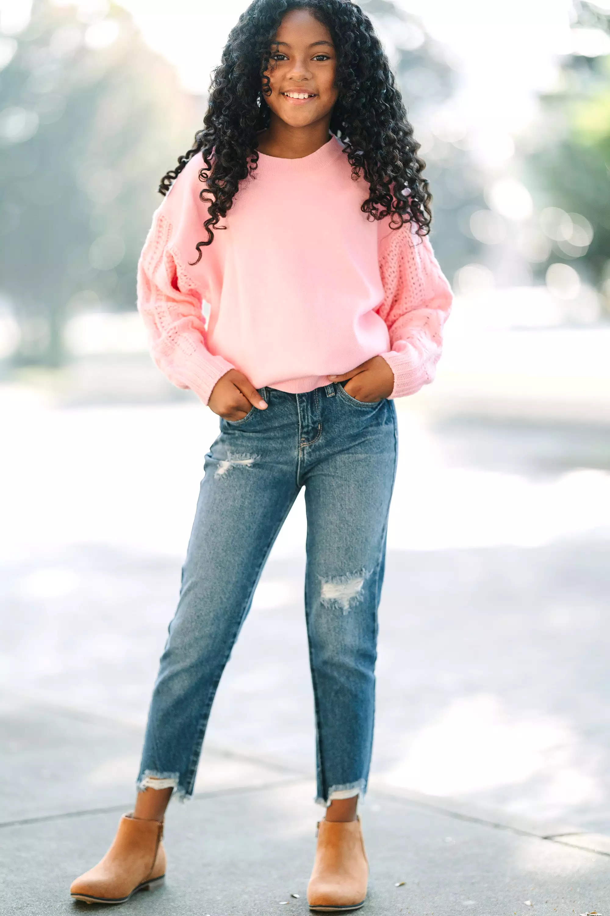 Girls Pink Cable Knit Sweater- Too Sweet and Stylish!