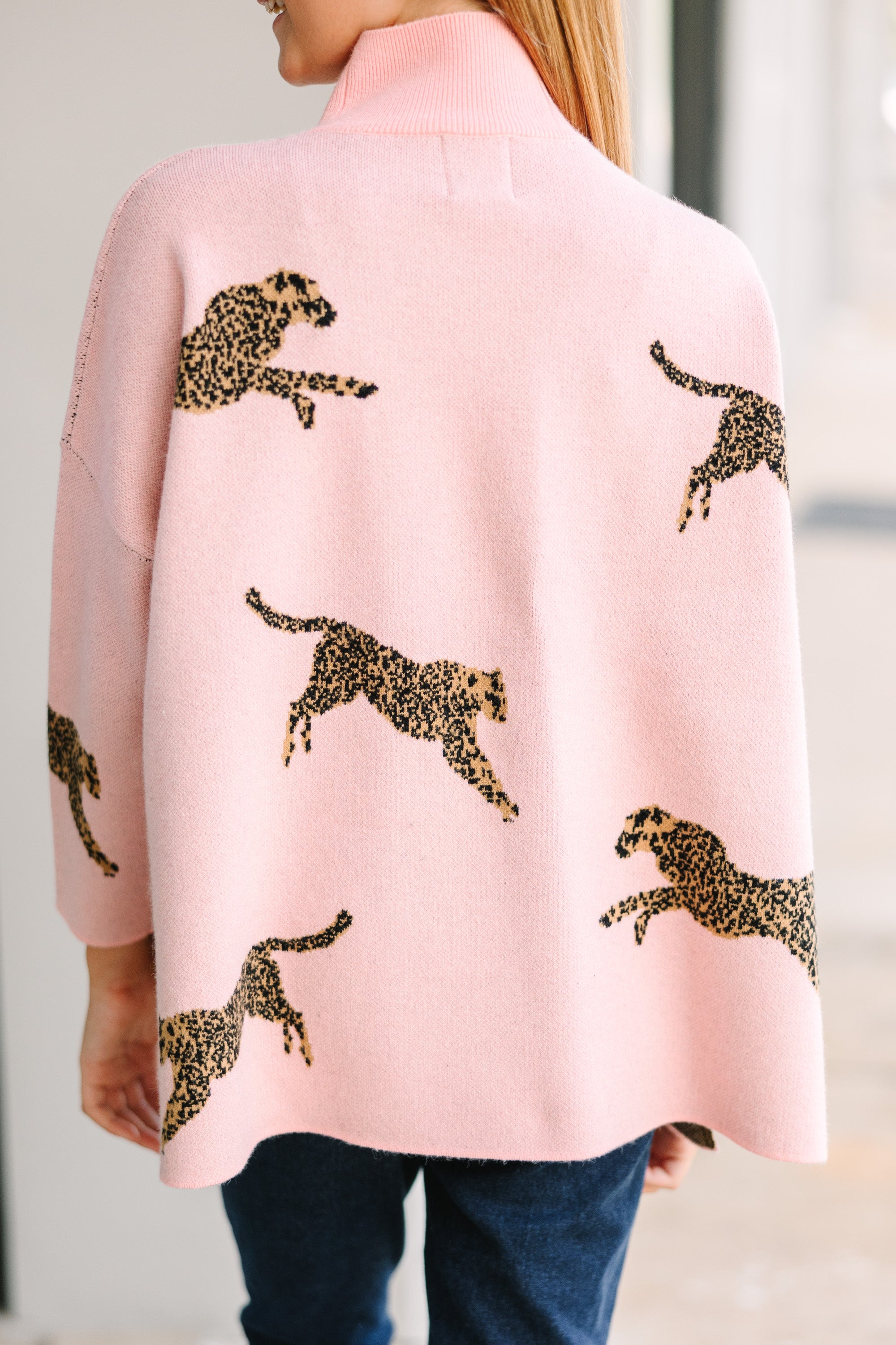 Girls Pink Cheetah Sweater - Quick Decision 3/4 Sleeve