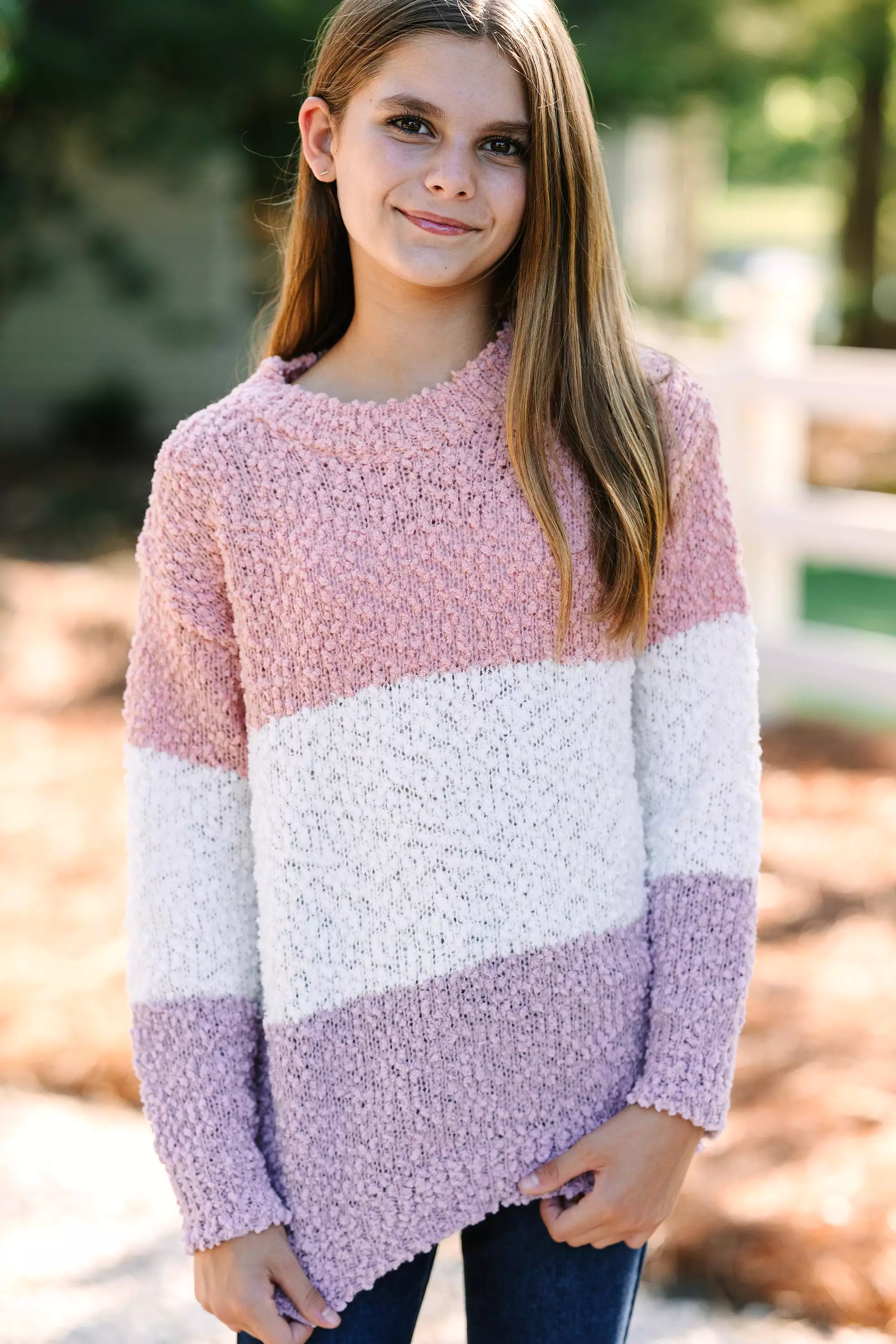 Girls' Pink Colorblock Popcorn Knit Sweater - Find Your Love