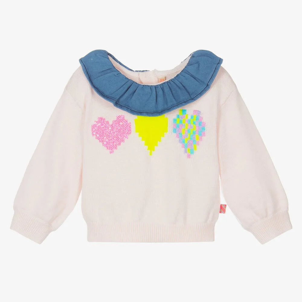 Pink Heart Knit Sweater for Girls