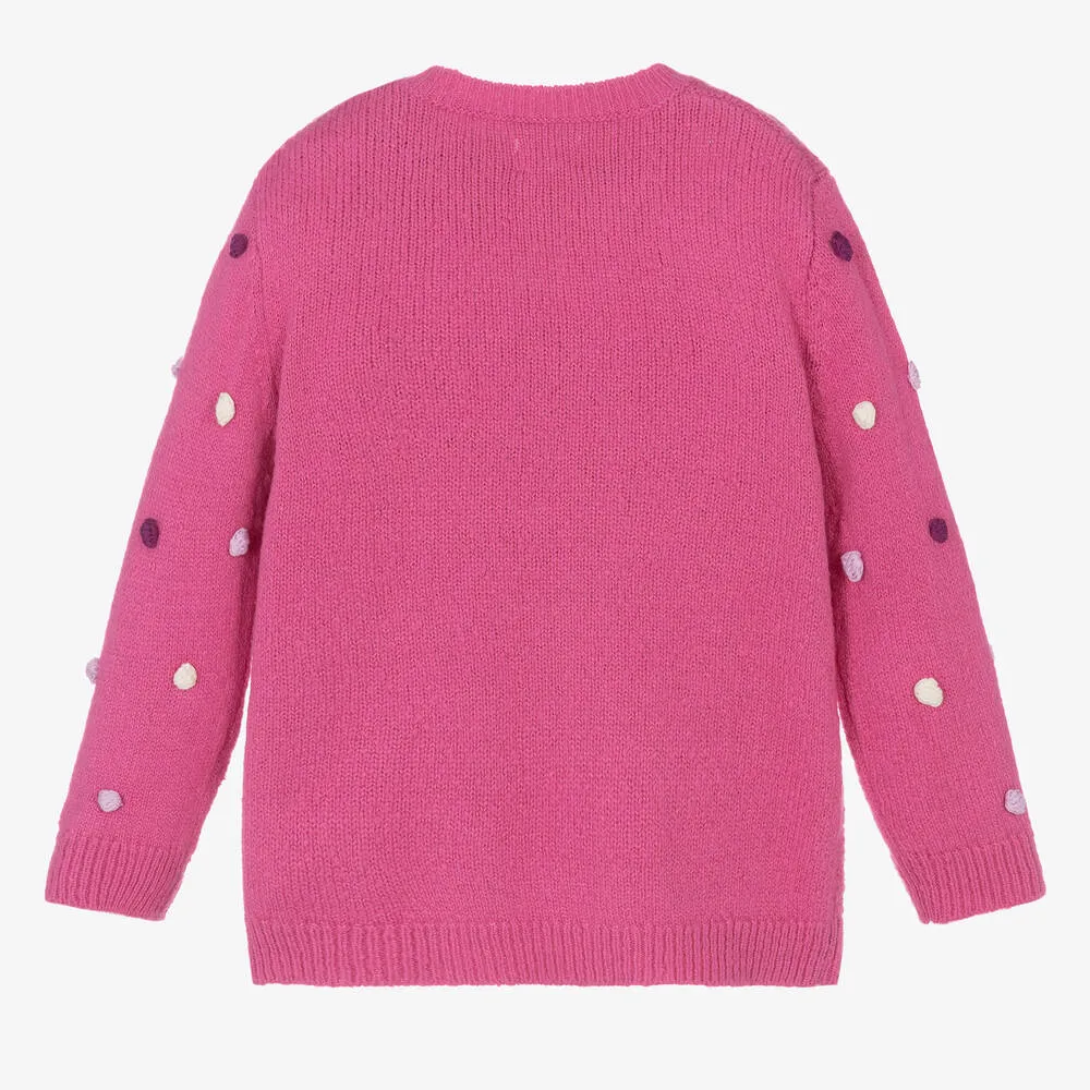 Pink Knit Kitten Sweater for Girls.