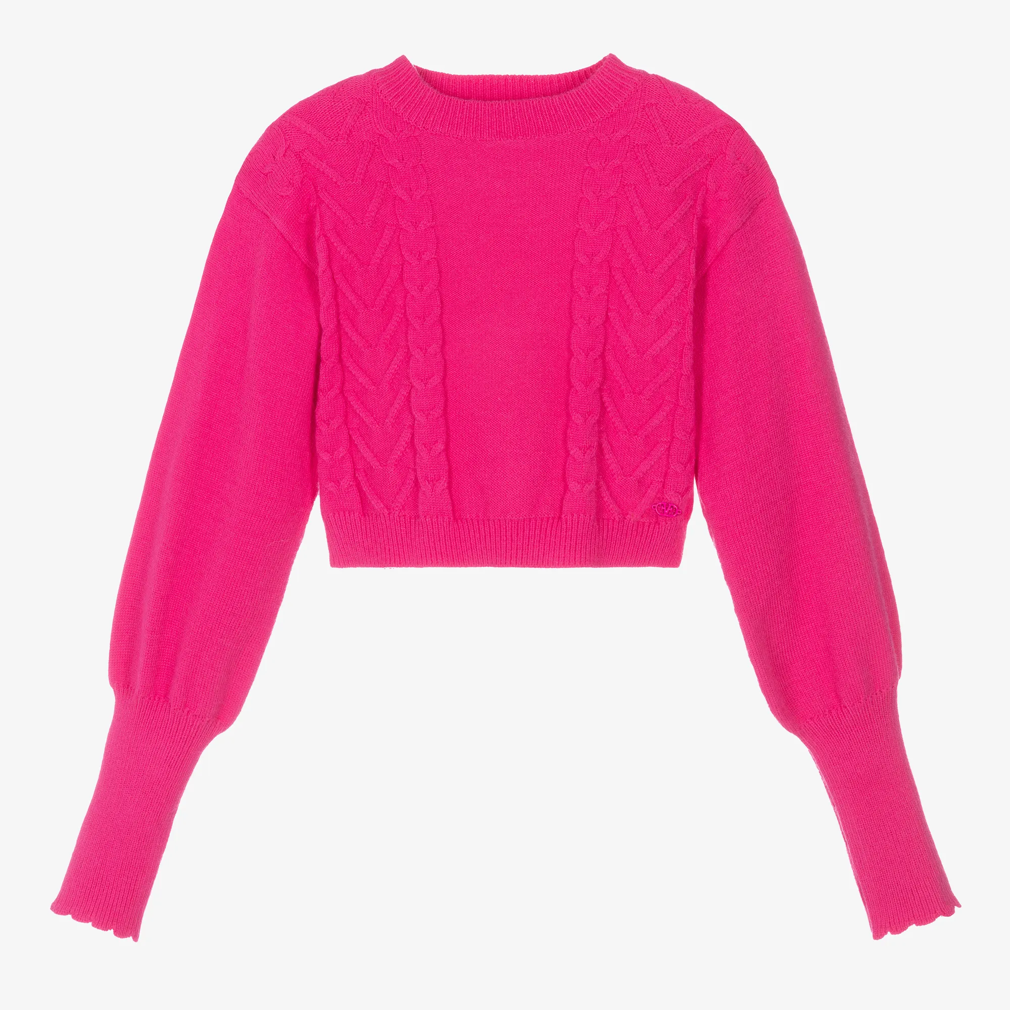 Pink Girls' Viscose Sweater with Knitted Design