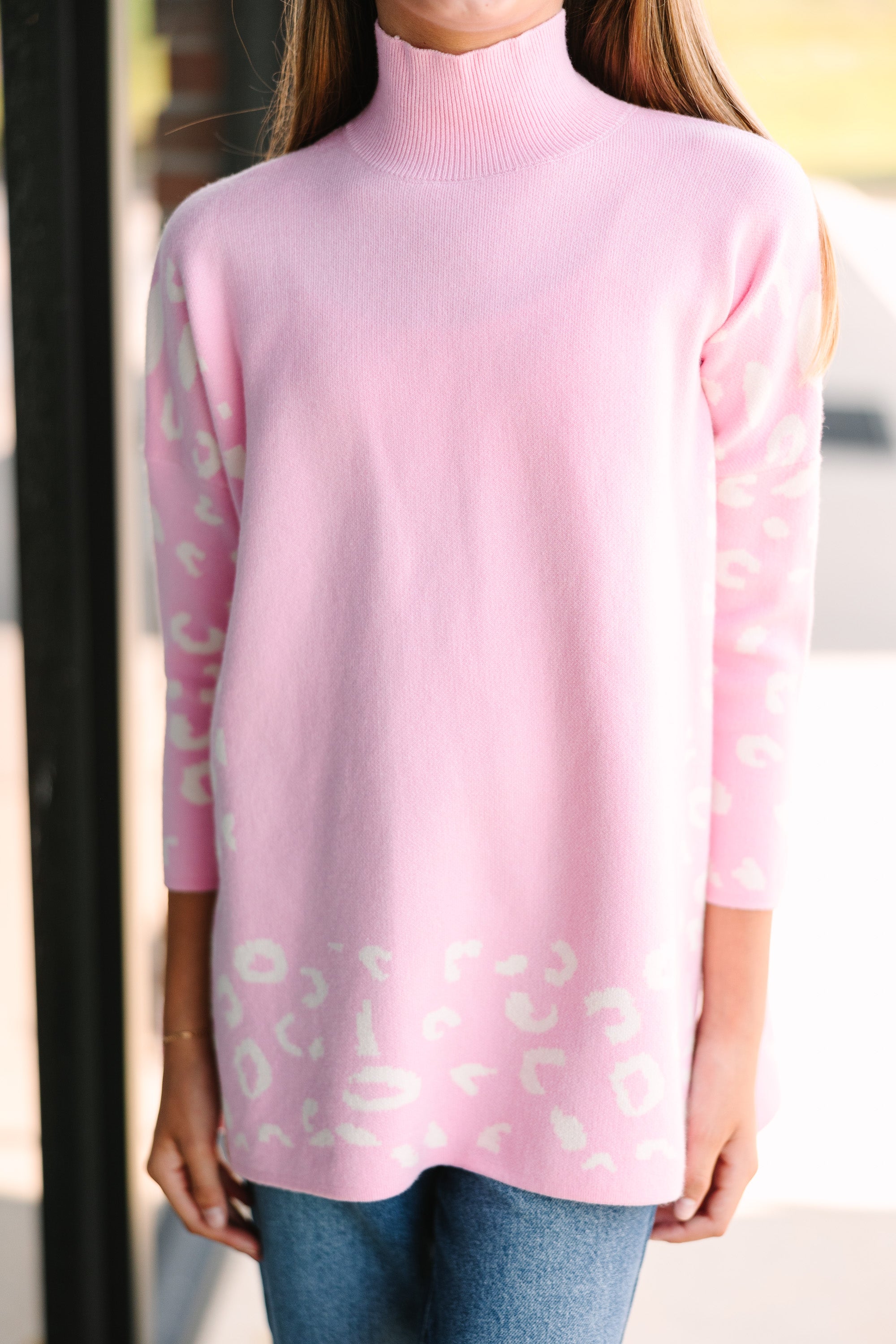 Girls' Pink Leopard 3/4 Sleeve Sweater Tunic - All-In-Theory