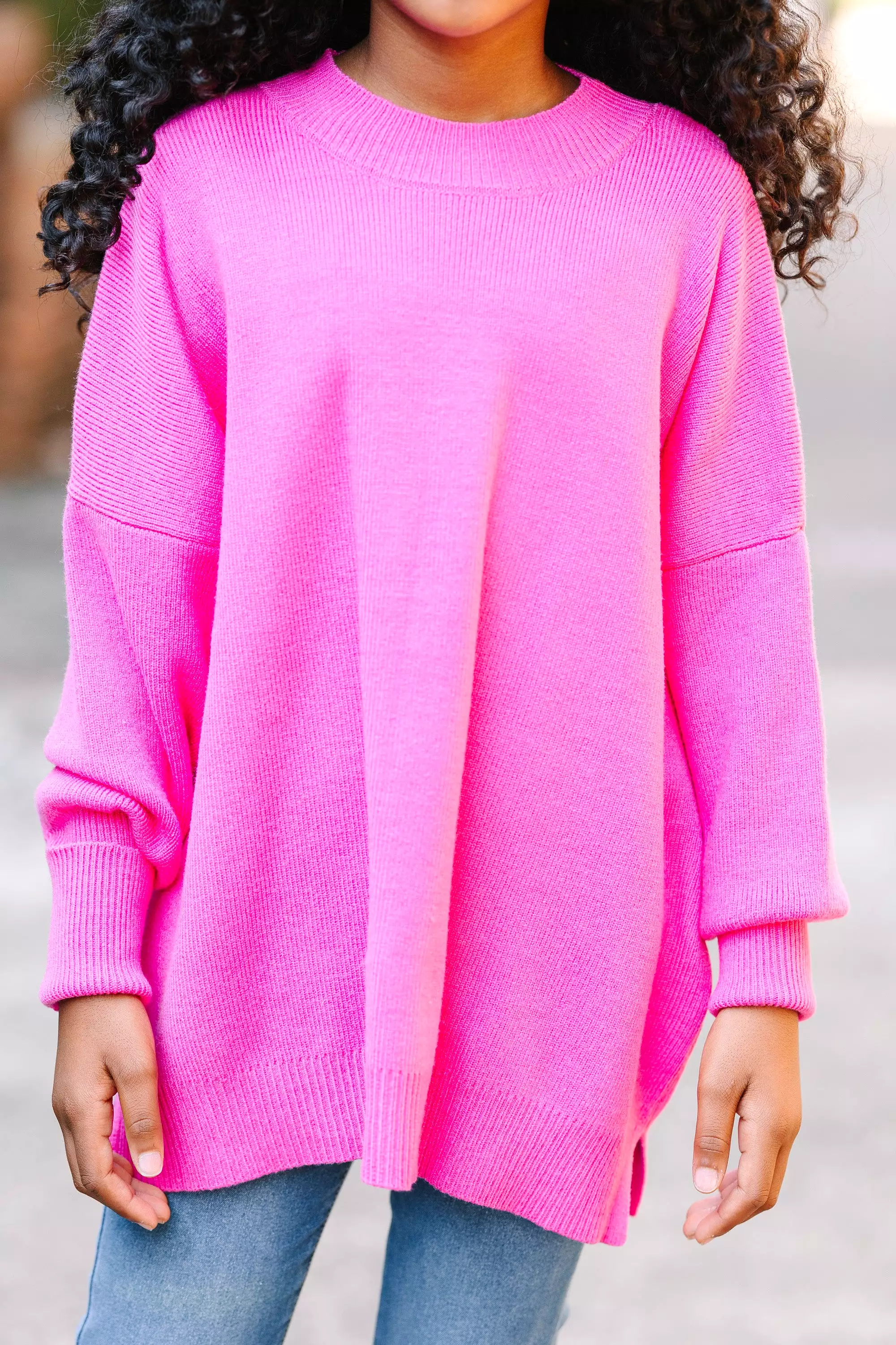 Girls Pink Mock Neck Sweater - Perfectly You | Candy Pink Sweater