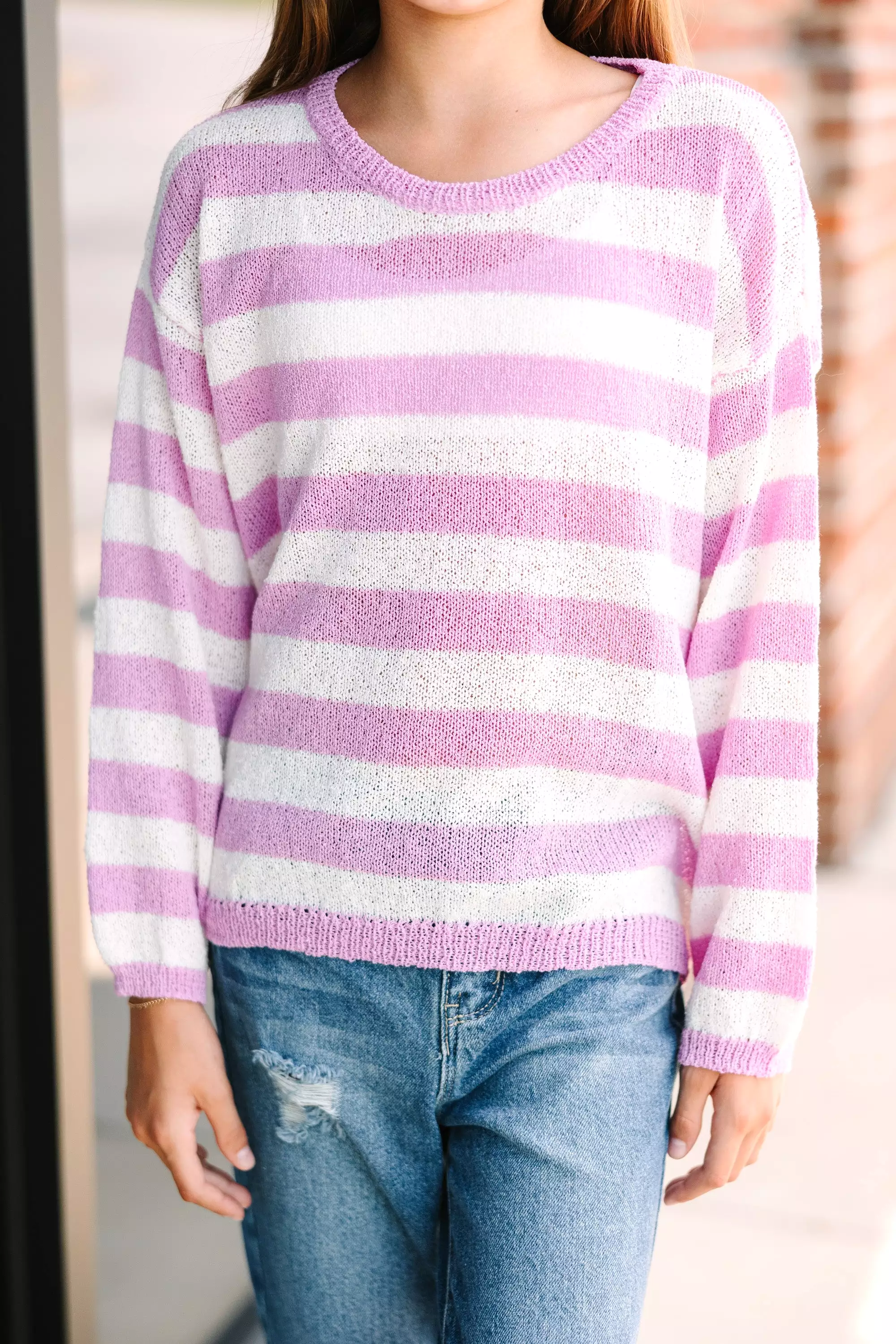 Girls Pink Striped Sweater - Always On My Mind