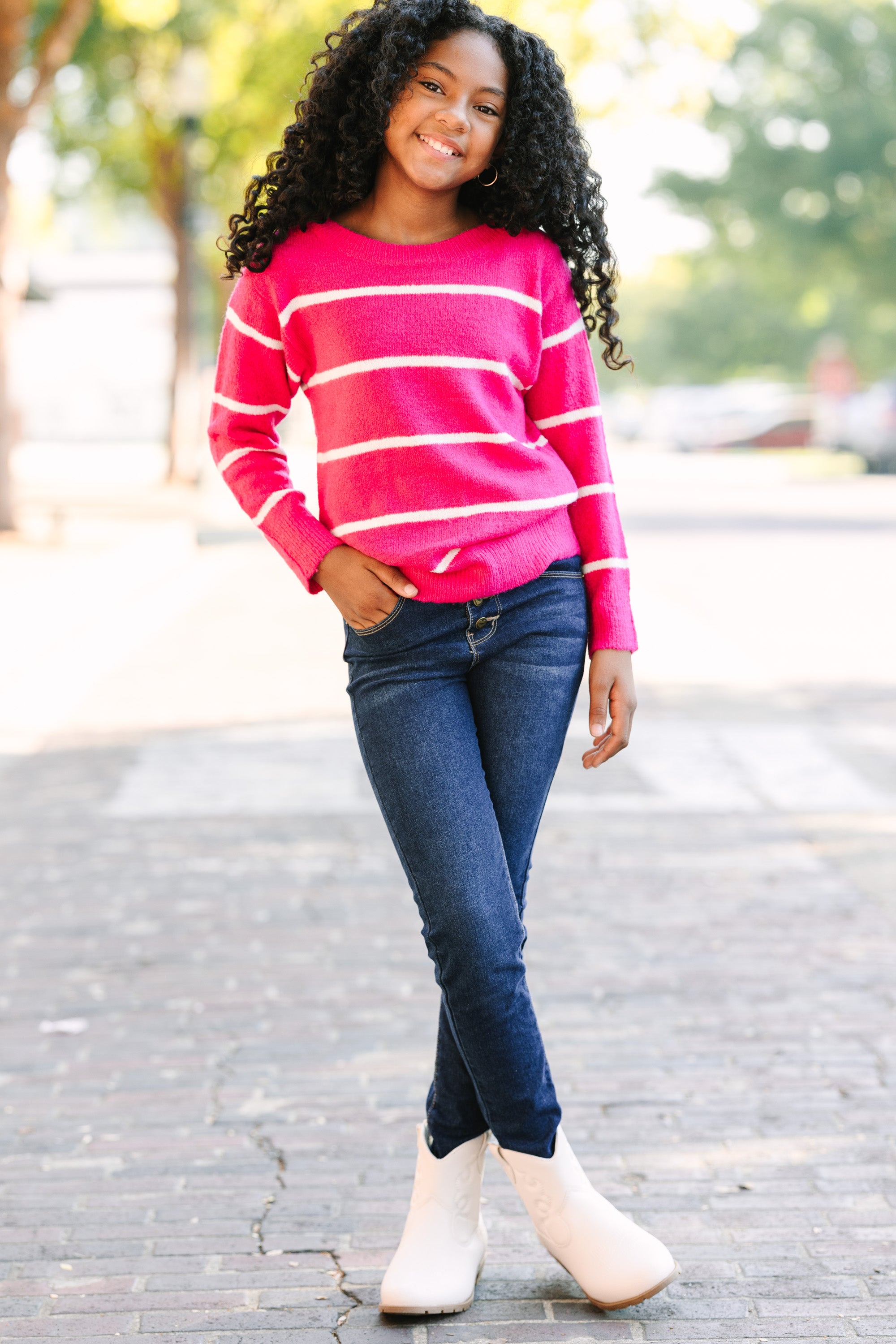 Girls Pink Striped Sweater - Enjoy Your Fun and Trendy Pick