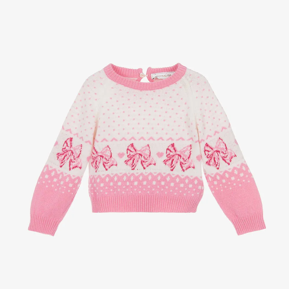 Pink Wool Bow Sweater for Girls