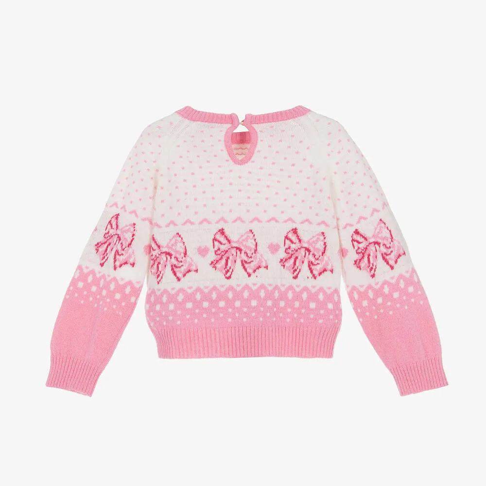 Pink Wool Bow Sweater for Girls