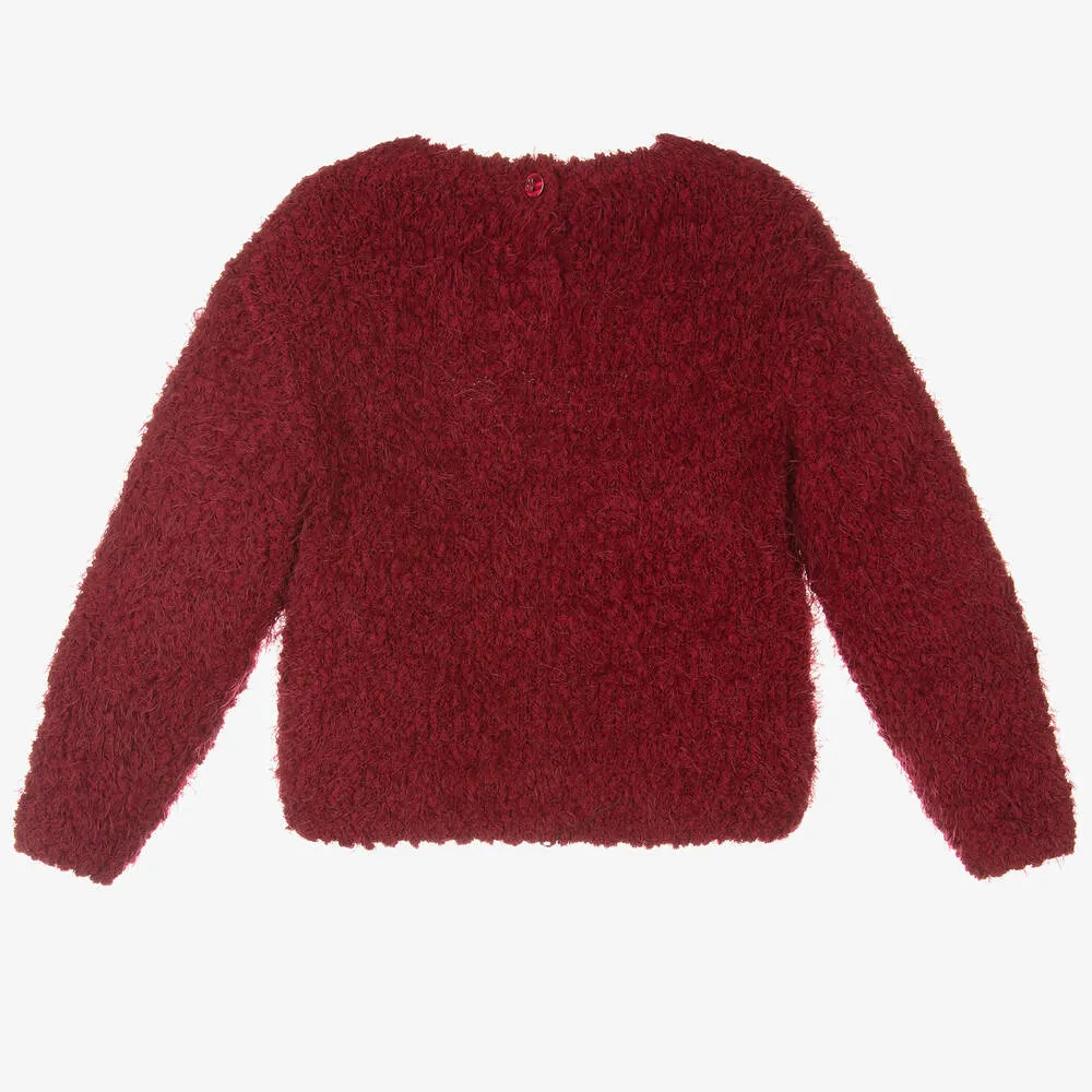 Red Fluffy Heart Sweater for Girls