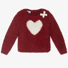 Red Fluffy Heart Sweater for Girls