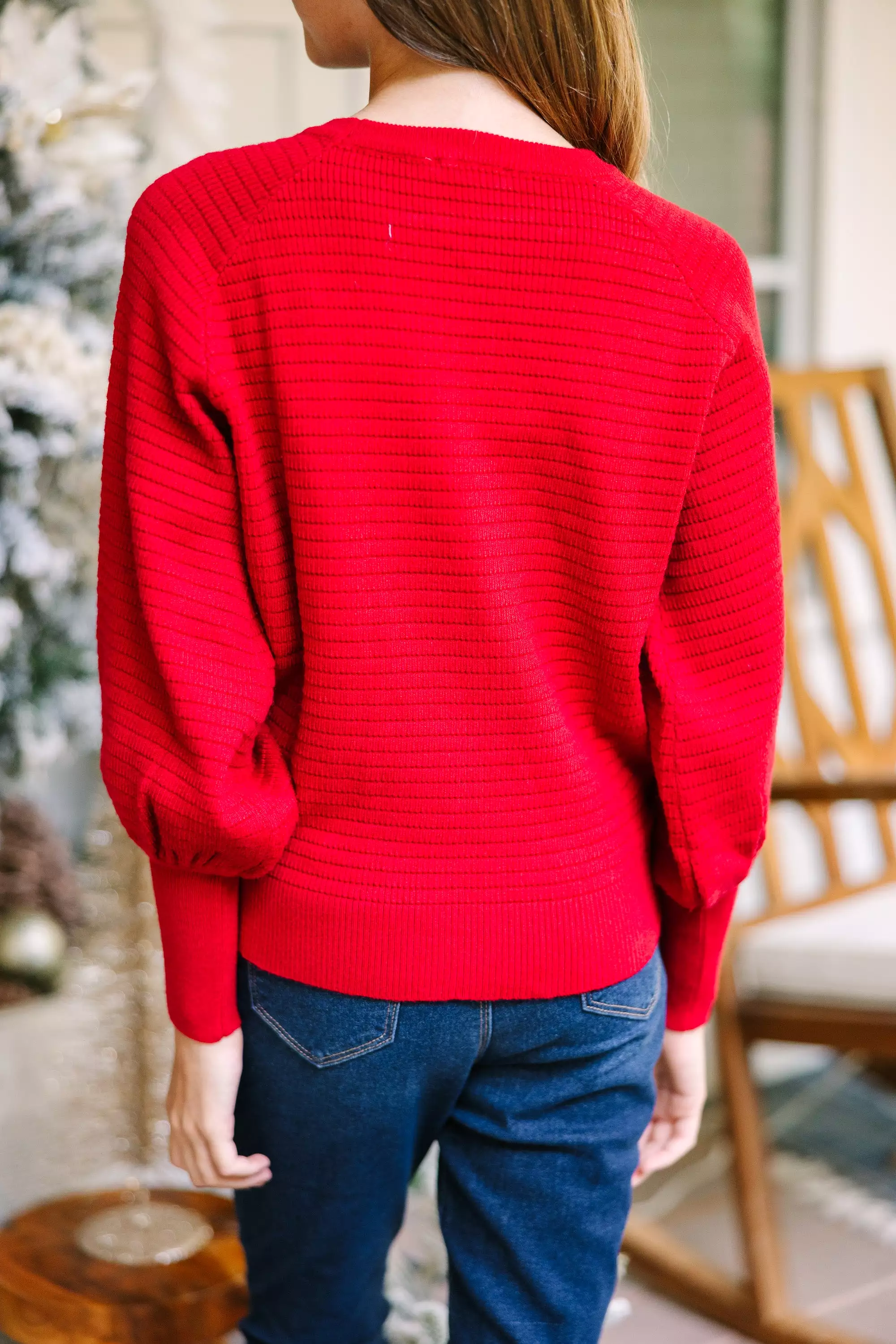 Girls Red Ribbed Sweater - In The Works