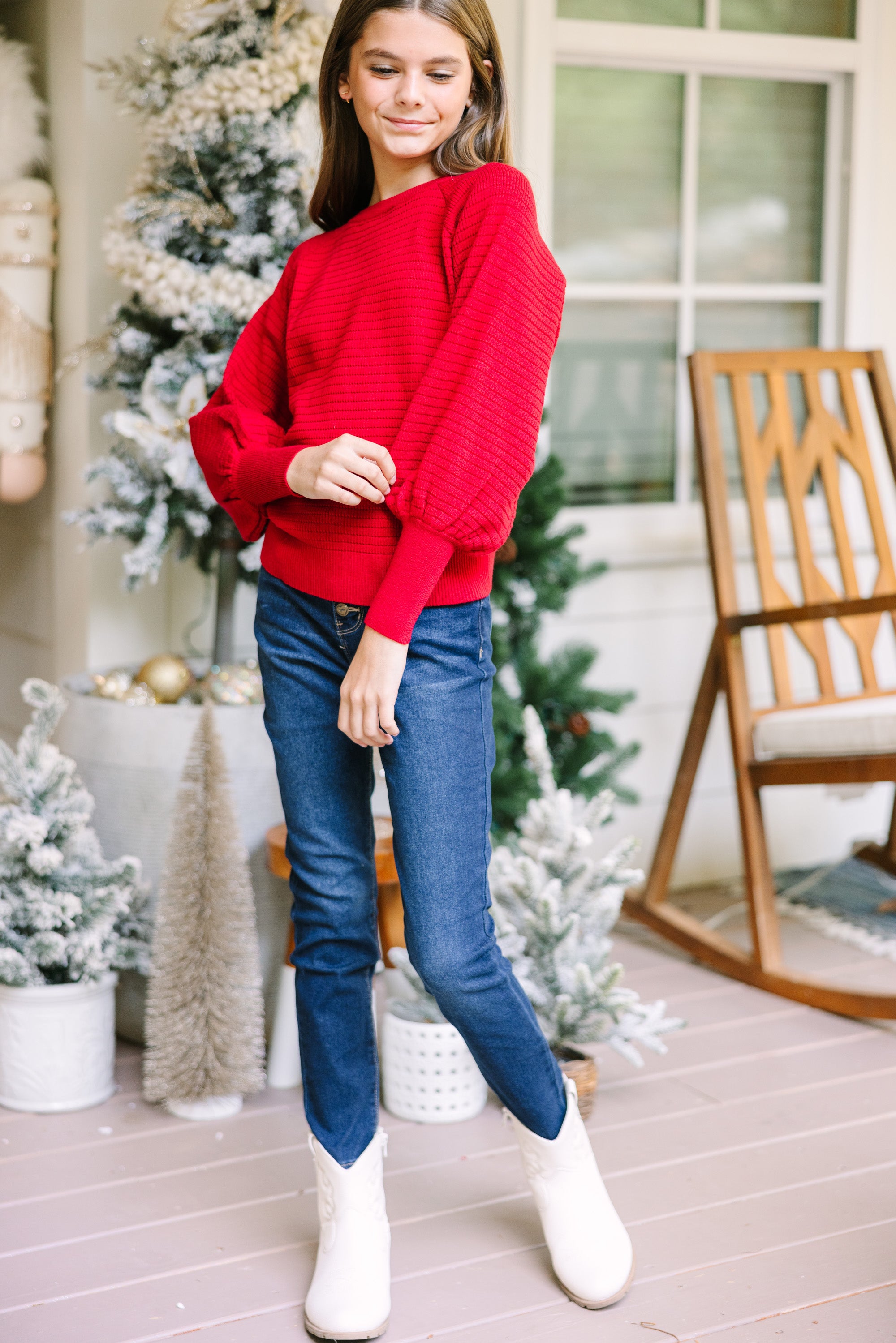 Girls Red Ribbed Sweater