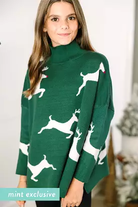 Girls' Reindeer Sweater in Emerald Green - Quick Decision [Result]