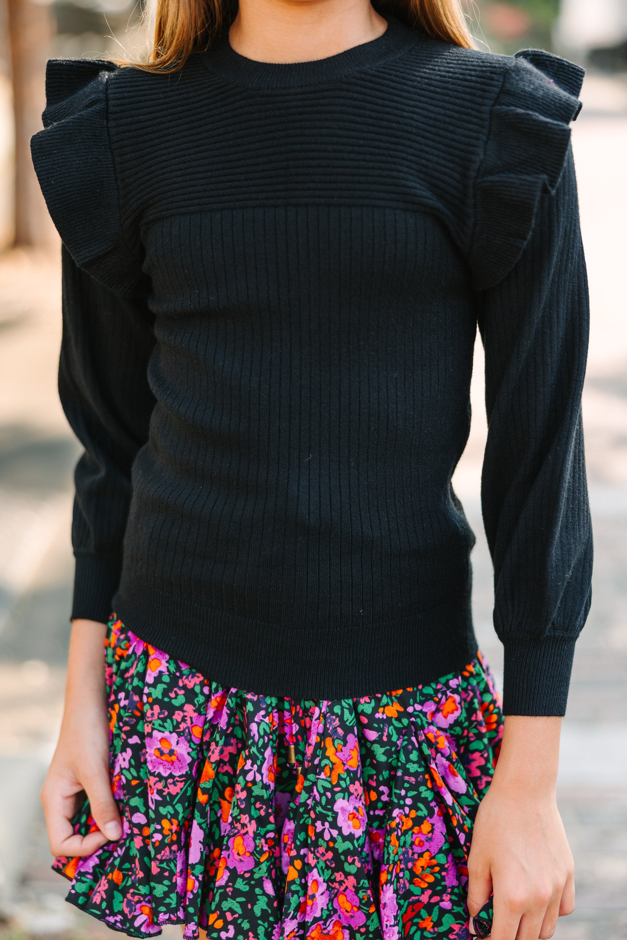 Girls Ruffled Sweater Black