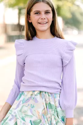 Girls Ruffled Sweater in Lavender Purple