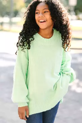 Girls Sage Green Bubble Sleeve Sweater: Shop Now