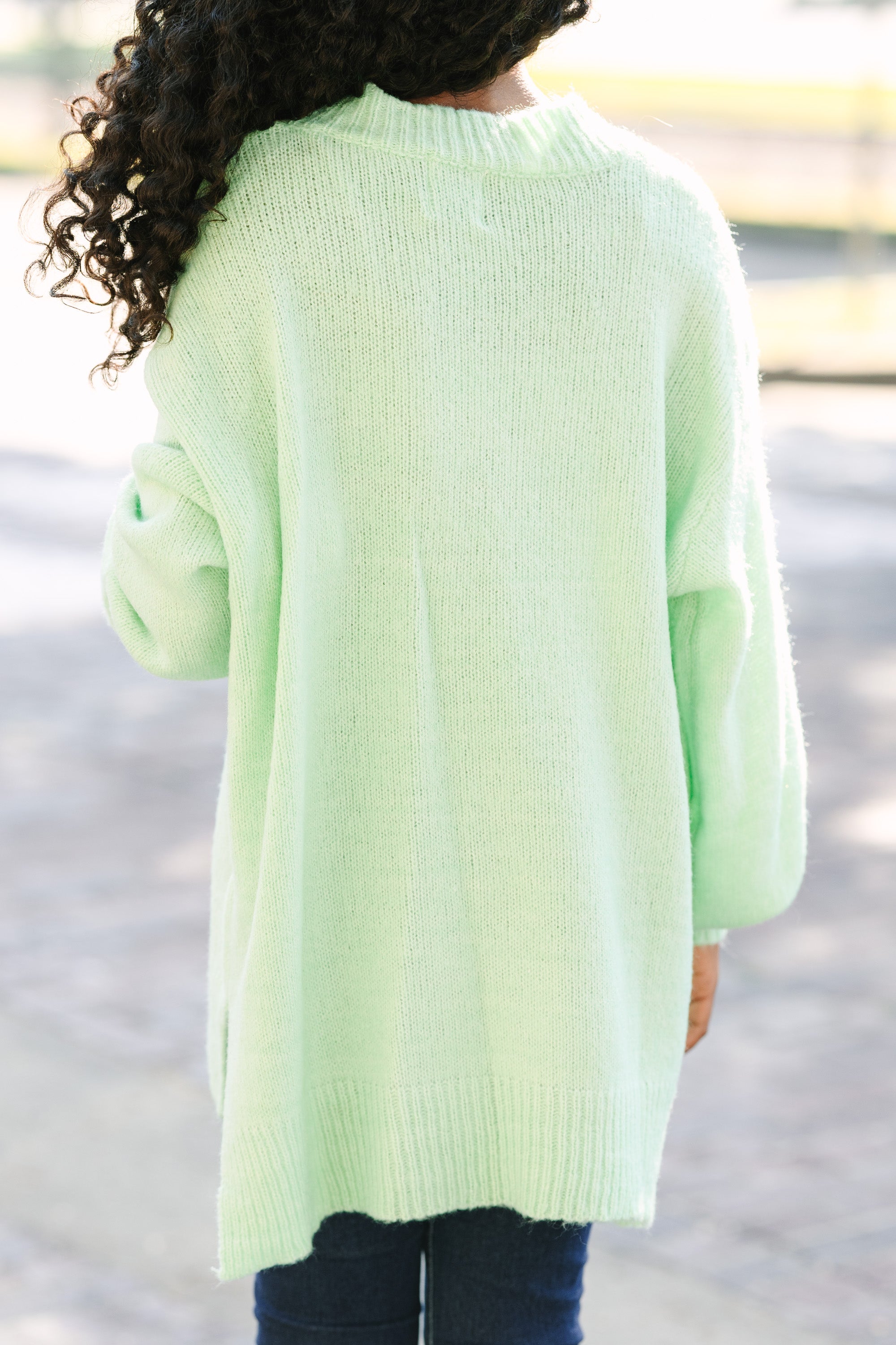 Girls Sage Green Bubble Sleeve Sweater: Shop Now