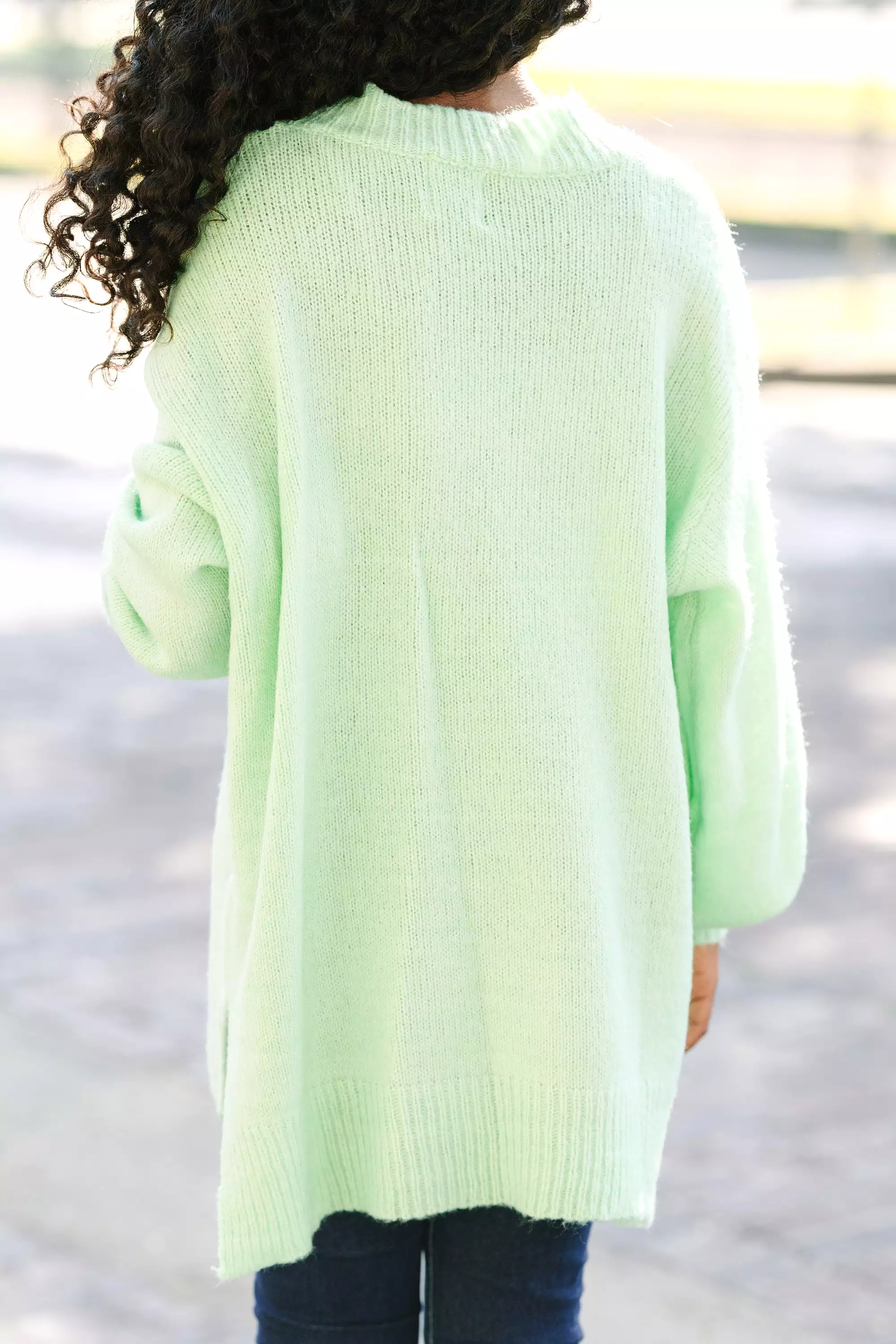 Girls Sage Green Bubble Sleeve Sweater