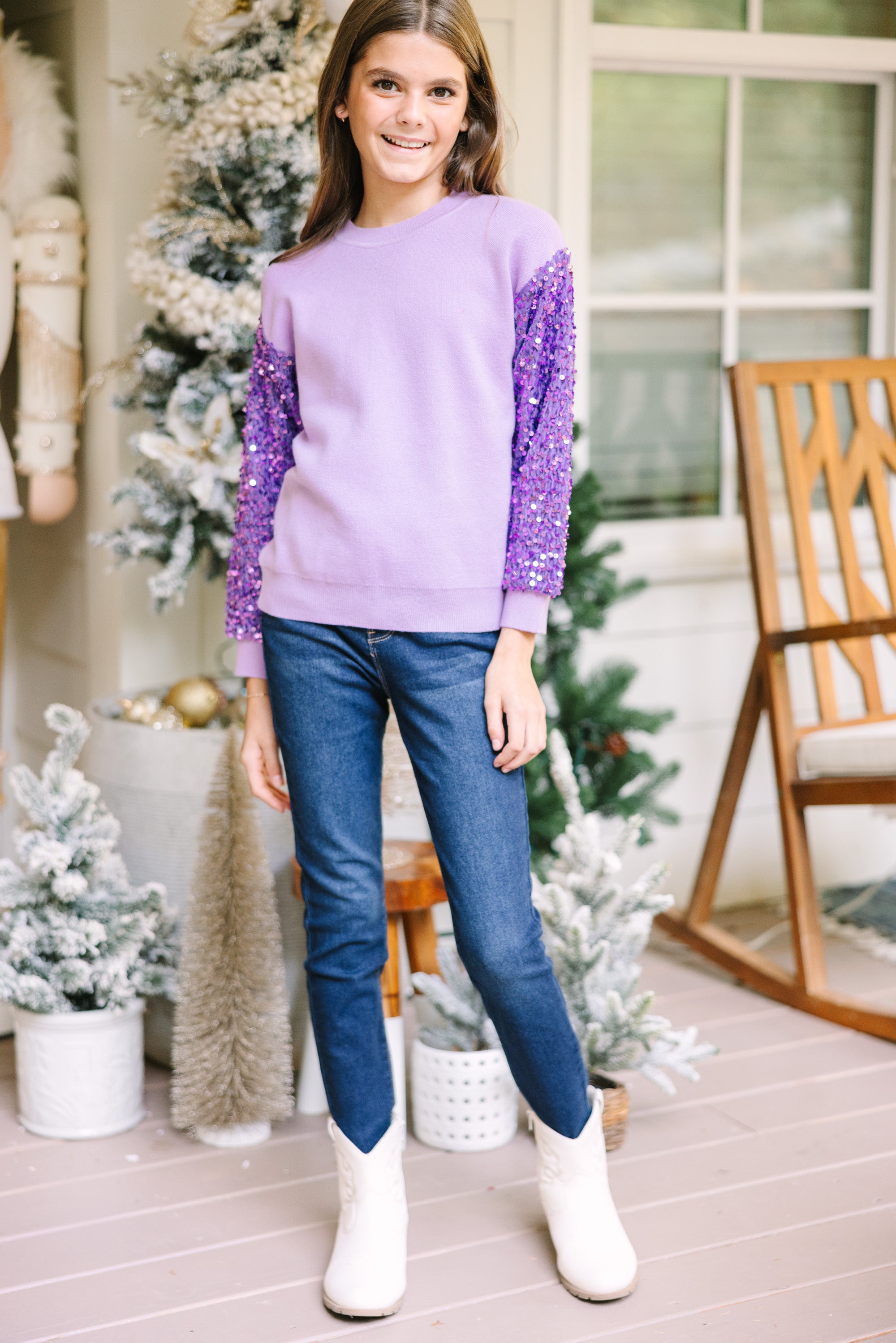 Girls Sequin Sweater - Lavender Purple - Don't Think Twice