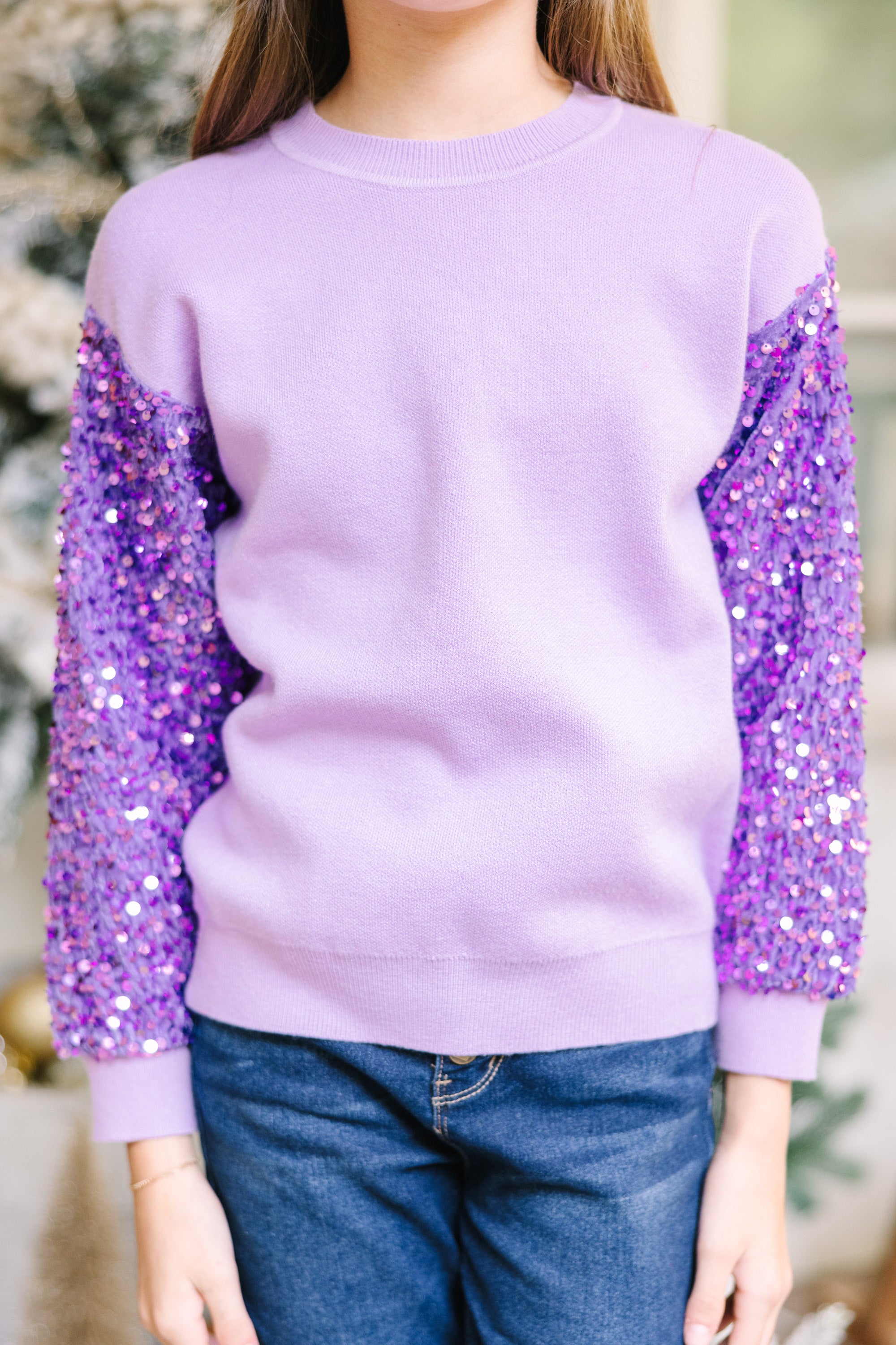 Girls Sequin Sweater - Lavender Purple - Don't Think Twice