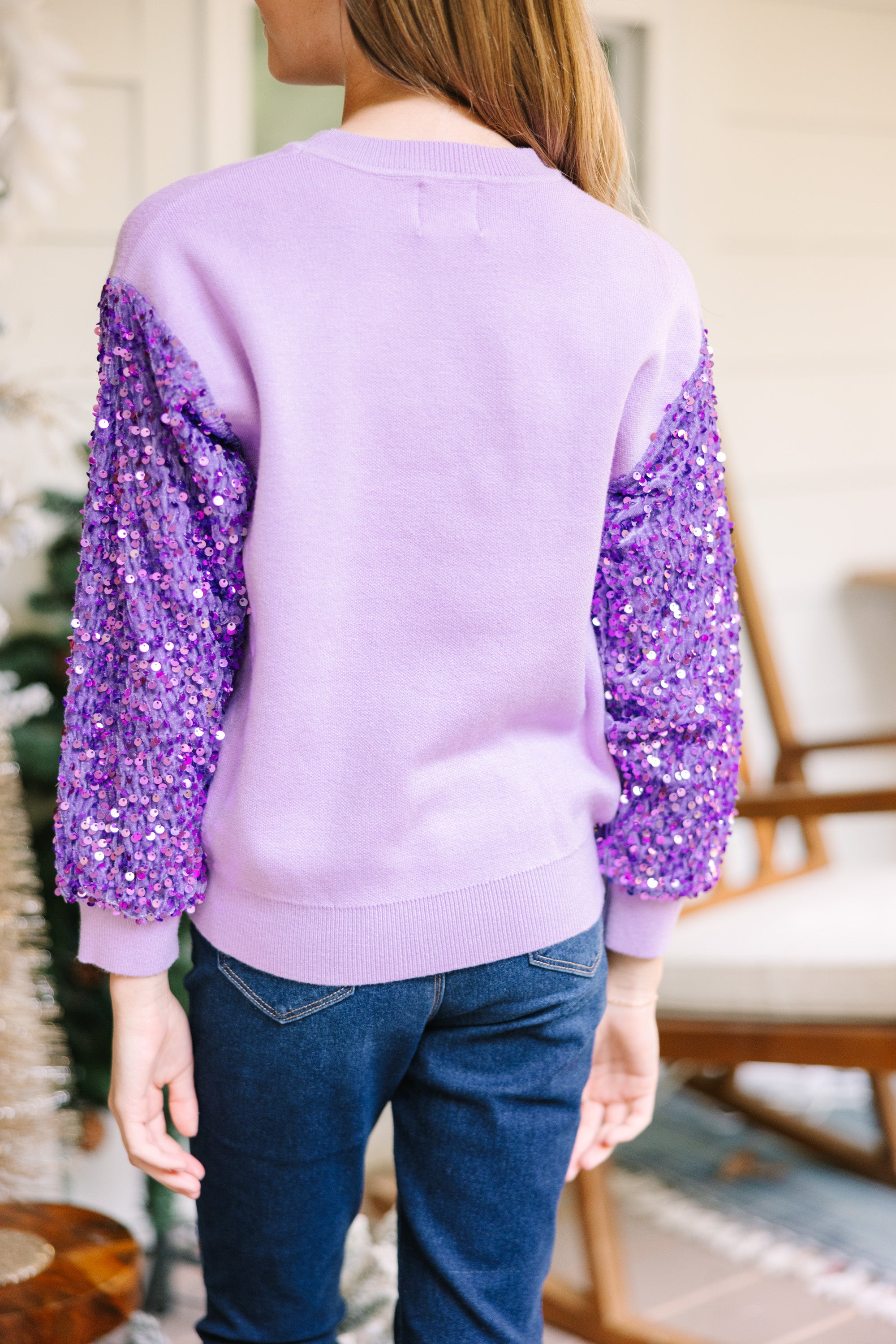 Girls Sequin Sweater - Lavender Purple - Don't Think Twice