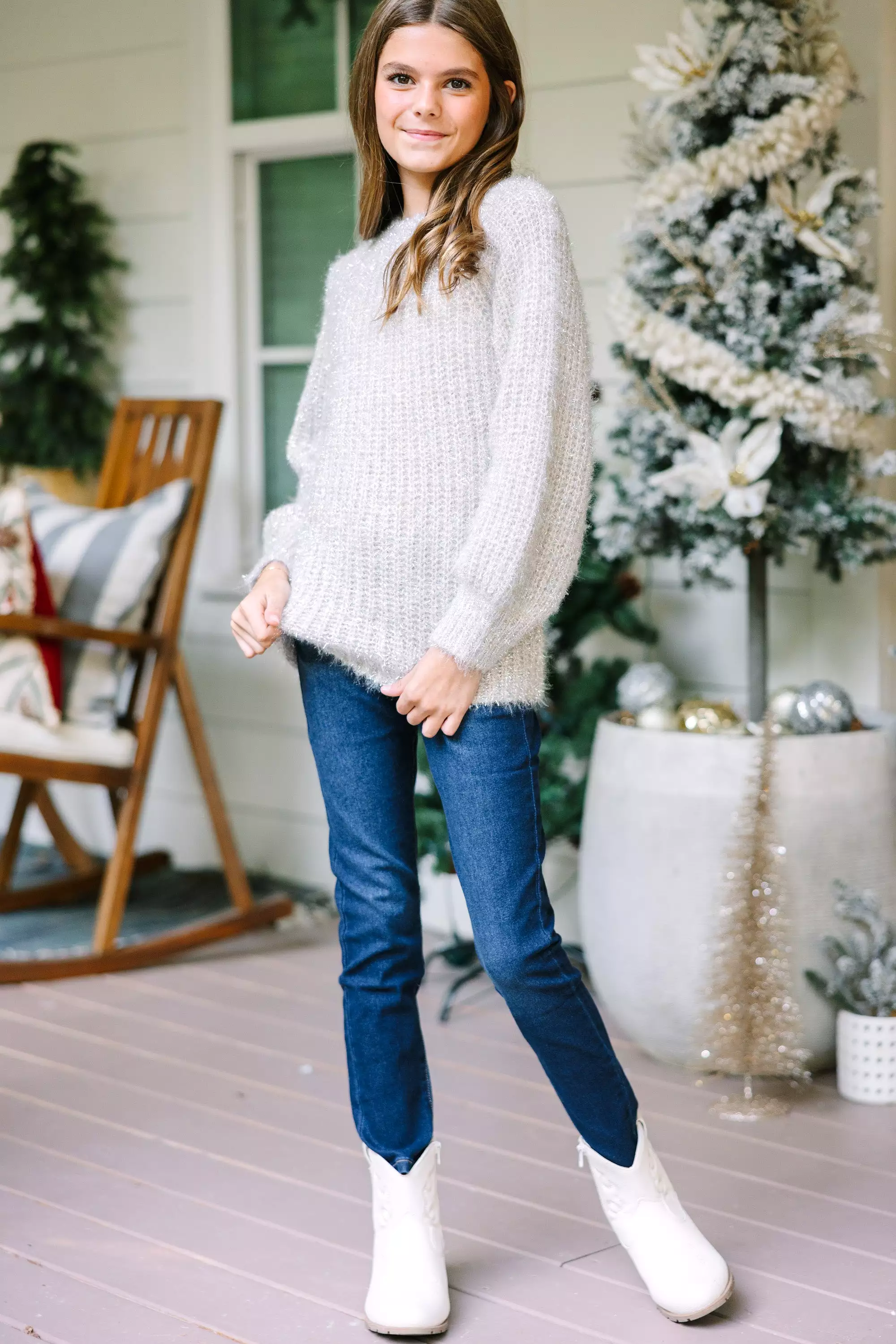 Girls Silver Sweater Stay A While